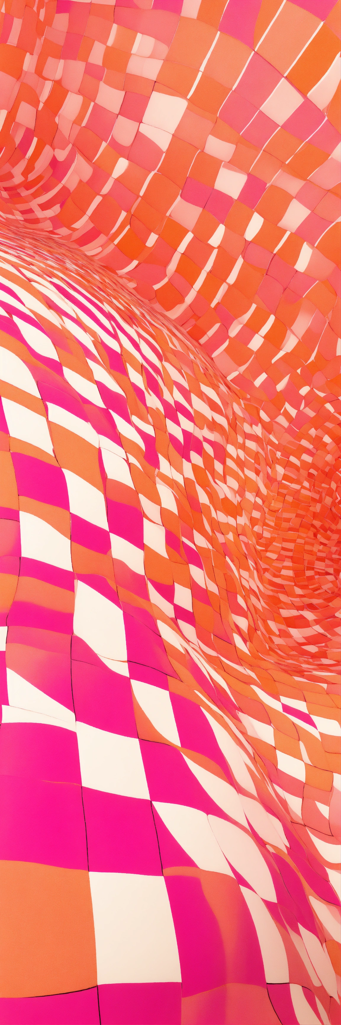 Lexica - Pink and orange large checkerboard geometric pattern, wavy ...