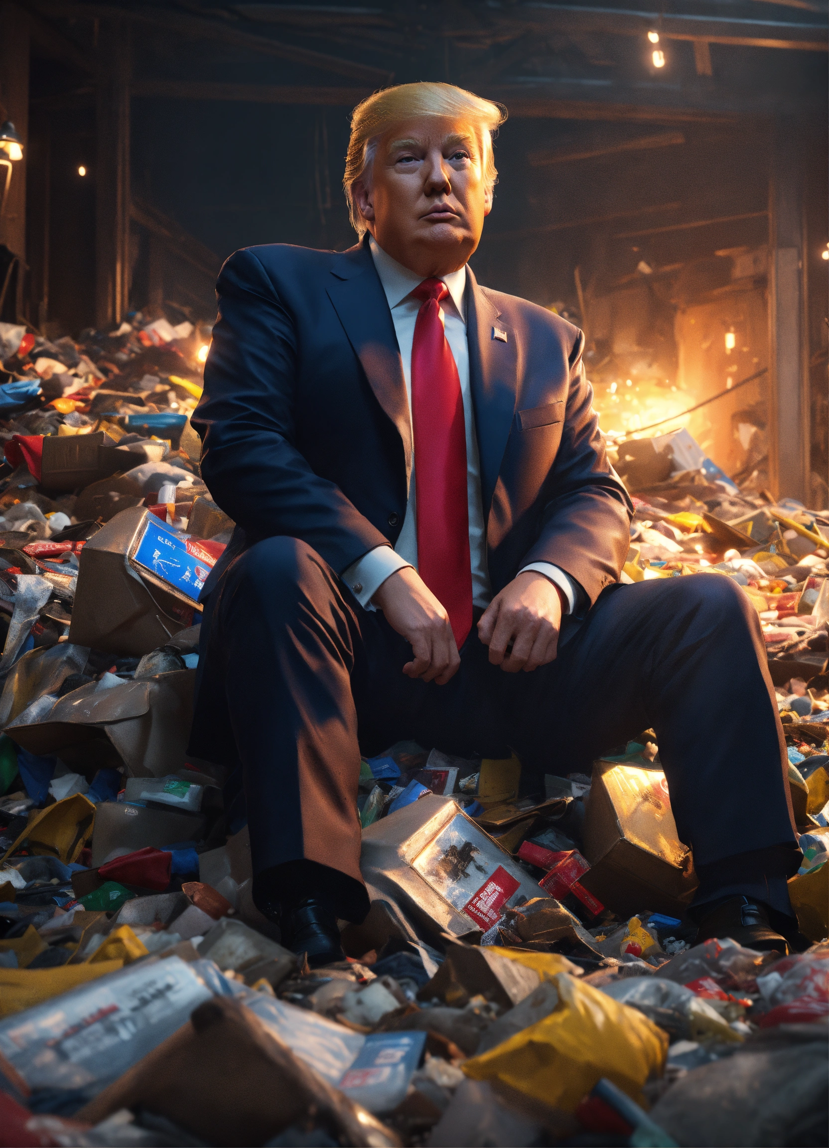 Lexica - Donald Trump Lying On Pile Of Garbage, Unreal Engine, Cozy ...