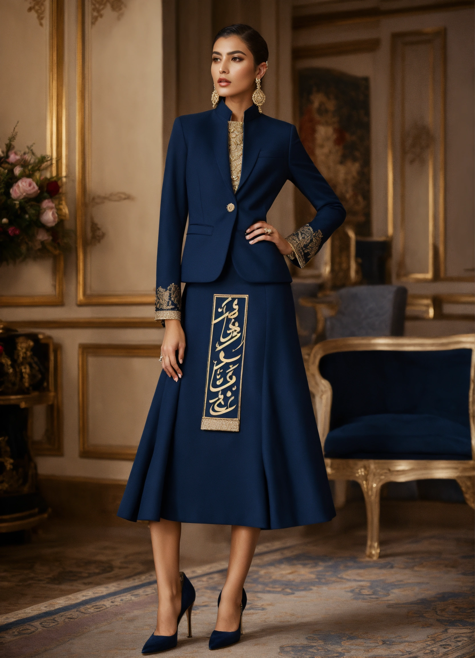 Navy blue hotsell embellished skirt