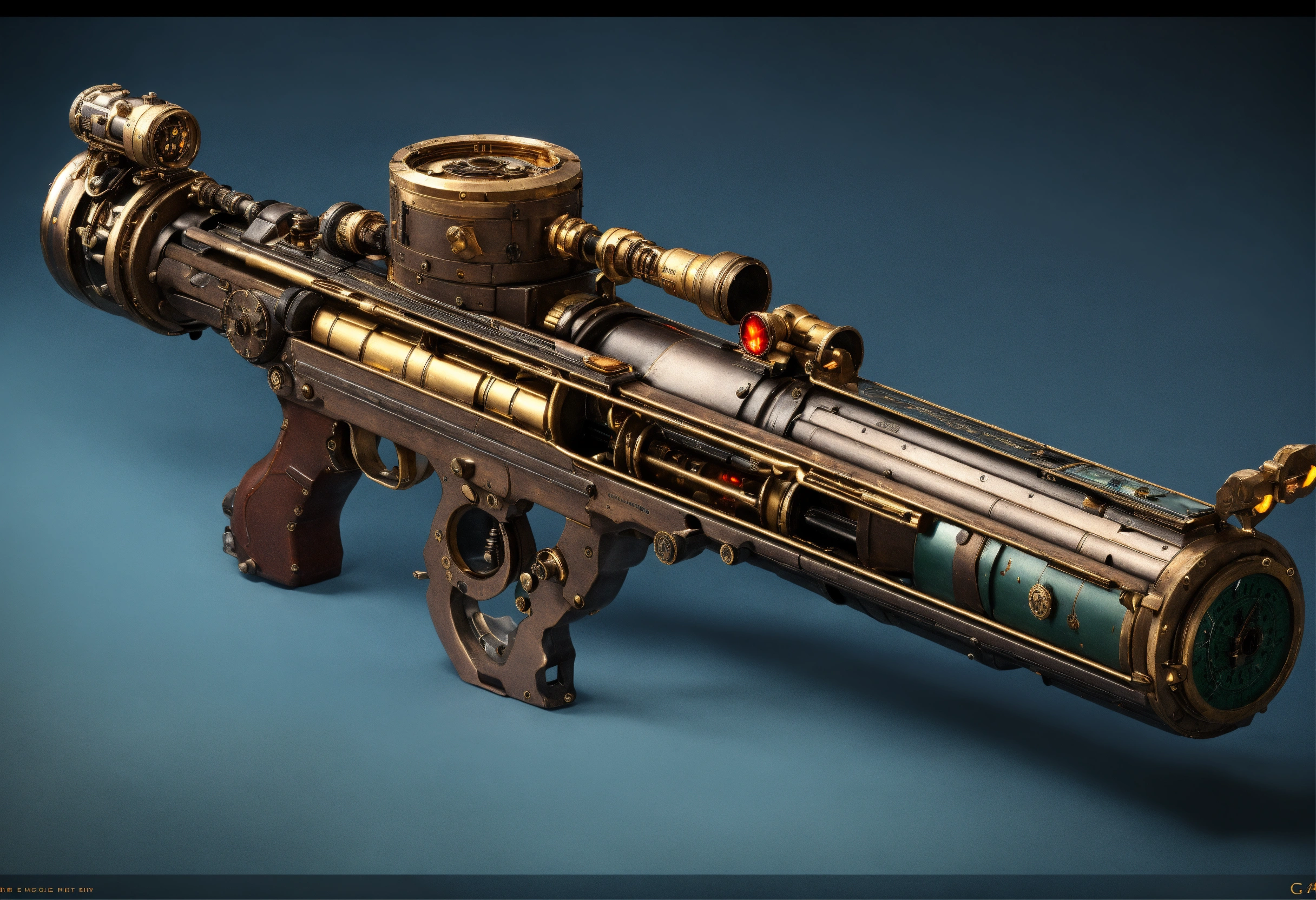 Lexica - Side view of the full image of a steampunk energy rifle