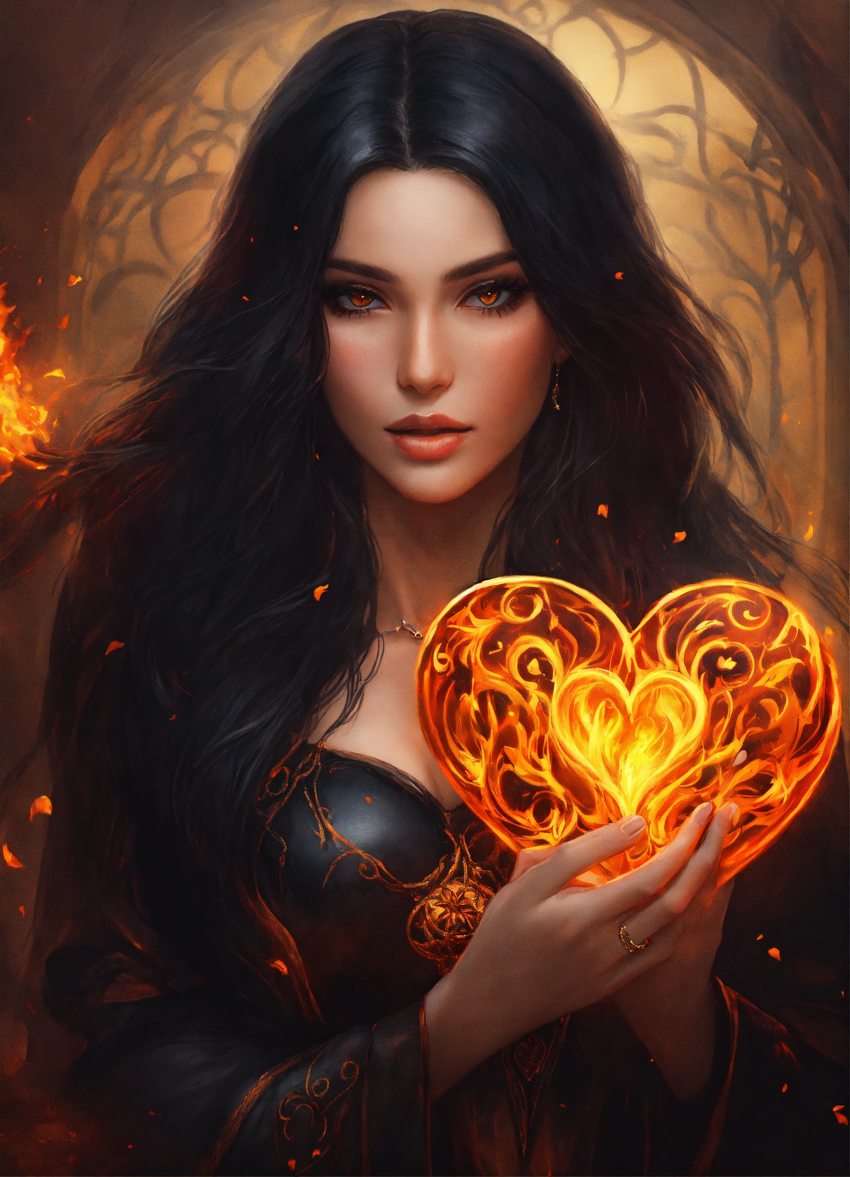 Lexica - A beautiful sorceress with long black hair dressed in black ...