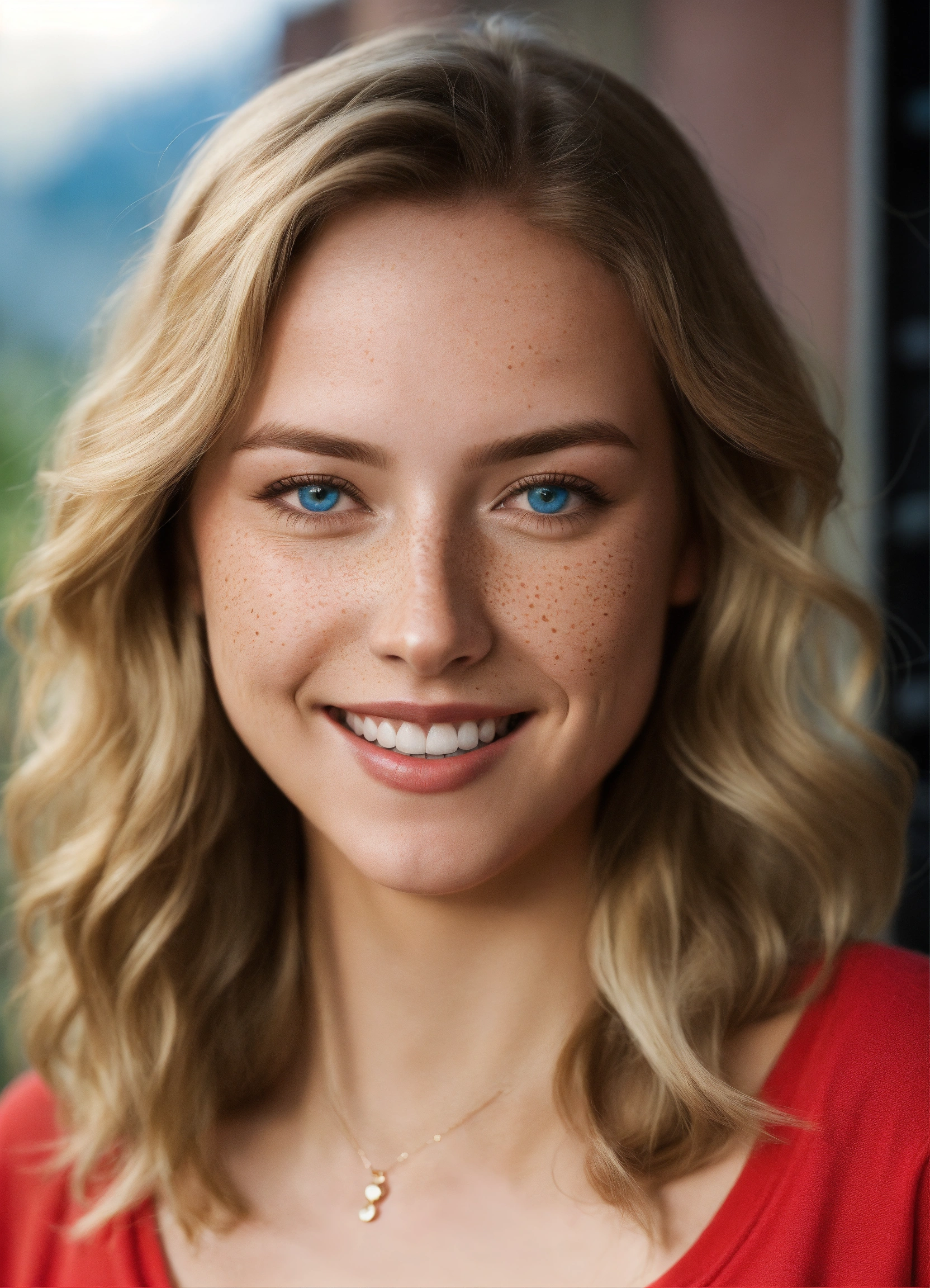 Lexica - A photo of a beautiful young woman with long, wavy blond hair ...