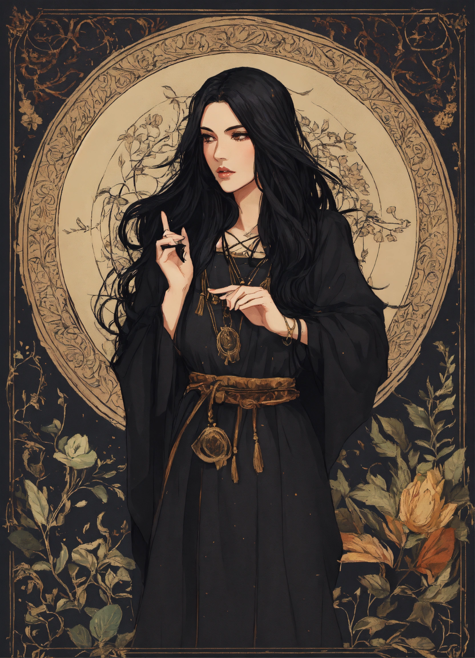 Lexica - A beautiful sorceress with long black hair dressed in a black ...