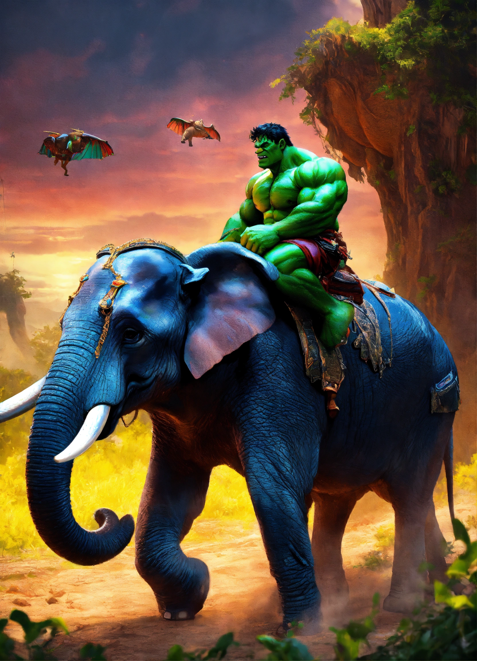 Lexica - Hulk riding an elephant,8k