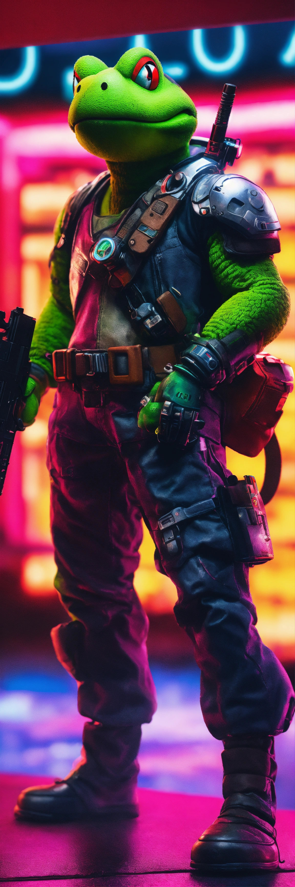 Lexica - Cyberpunk yoshi, gun pose, ultra realistic lighting