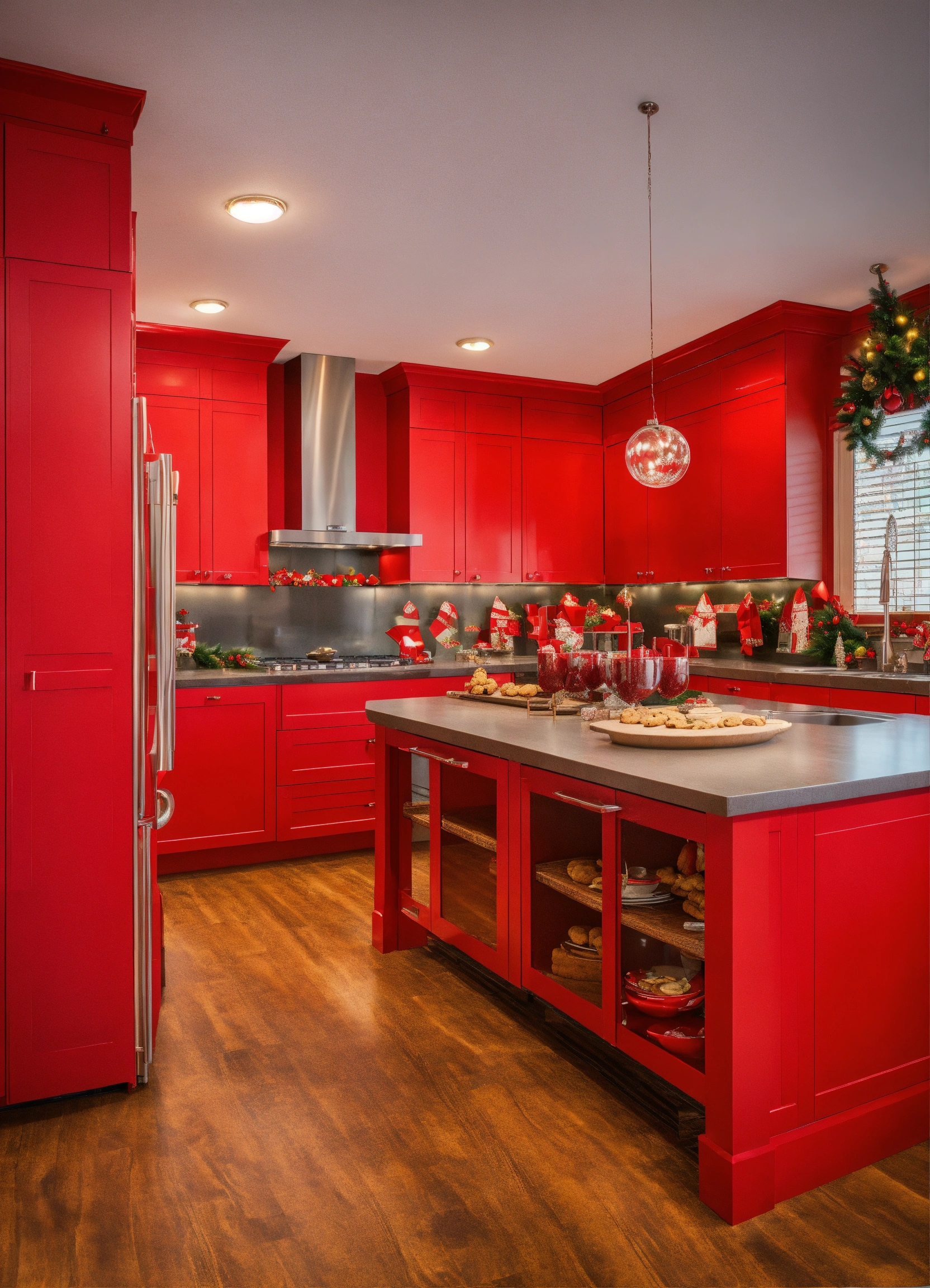 Lexica Beautiful red Christmas kitchen facing facing forward with a