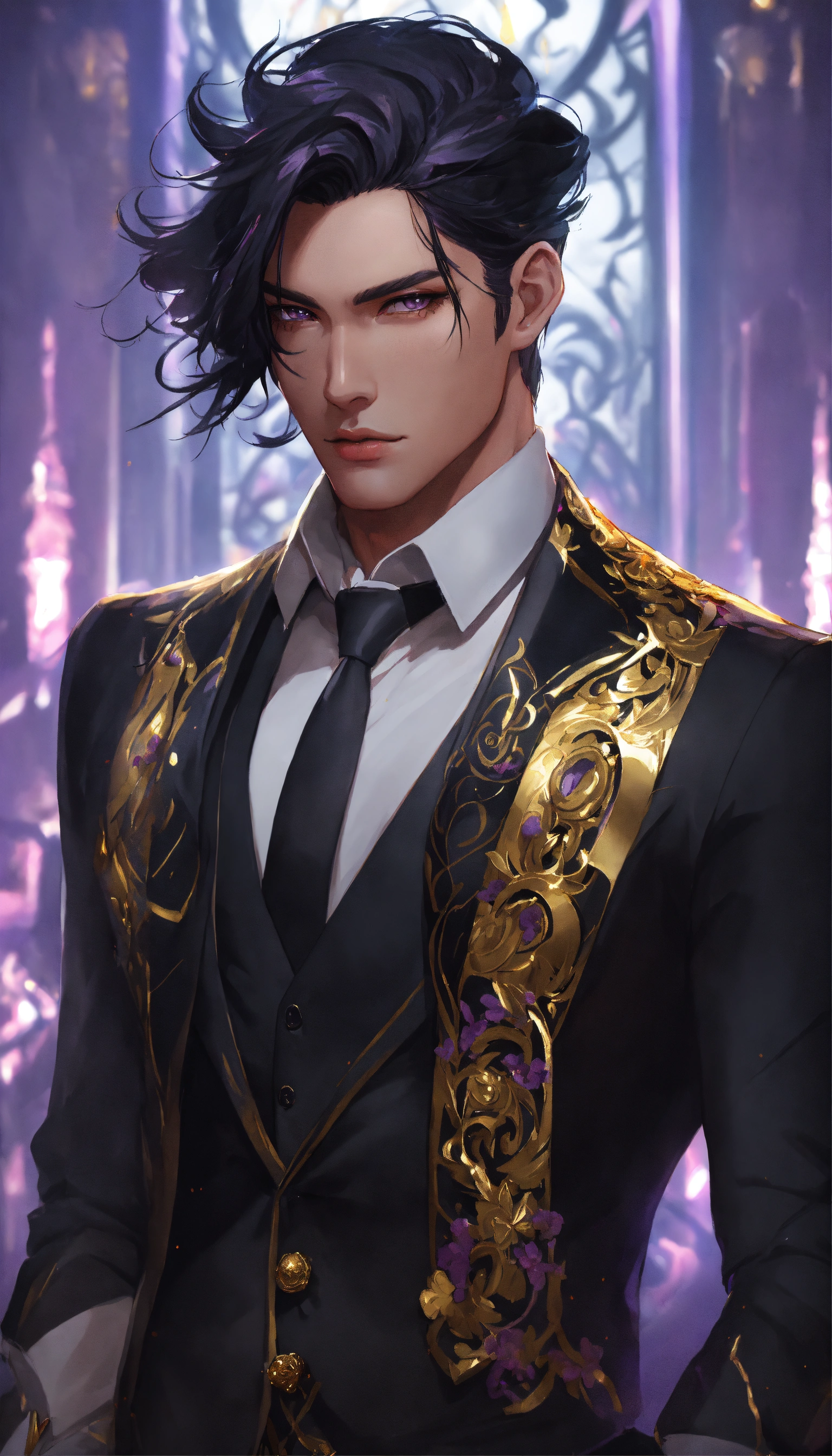 Lexica - Fullbody Portrait of a man in a black suit, gold adornments ...
