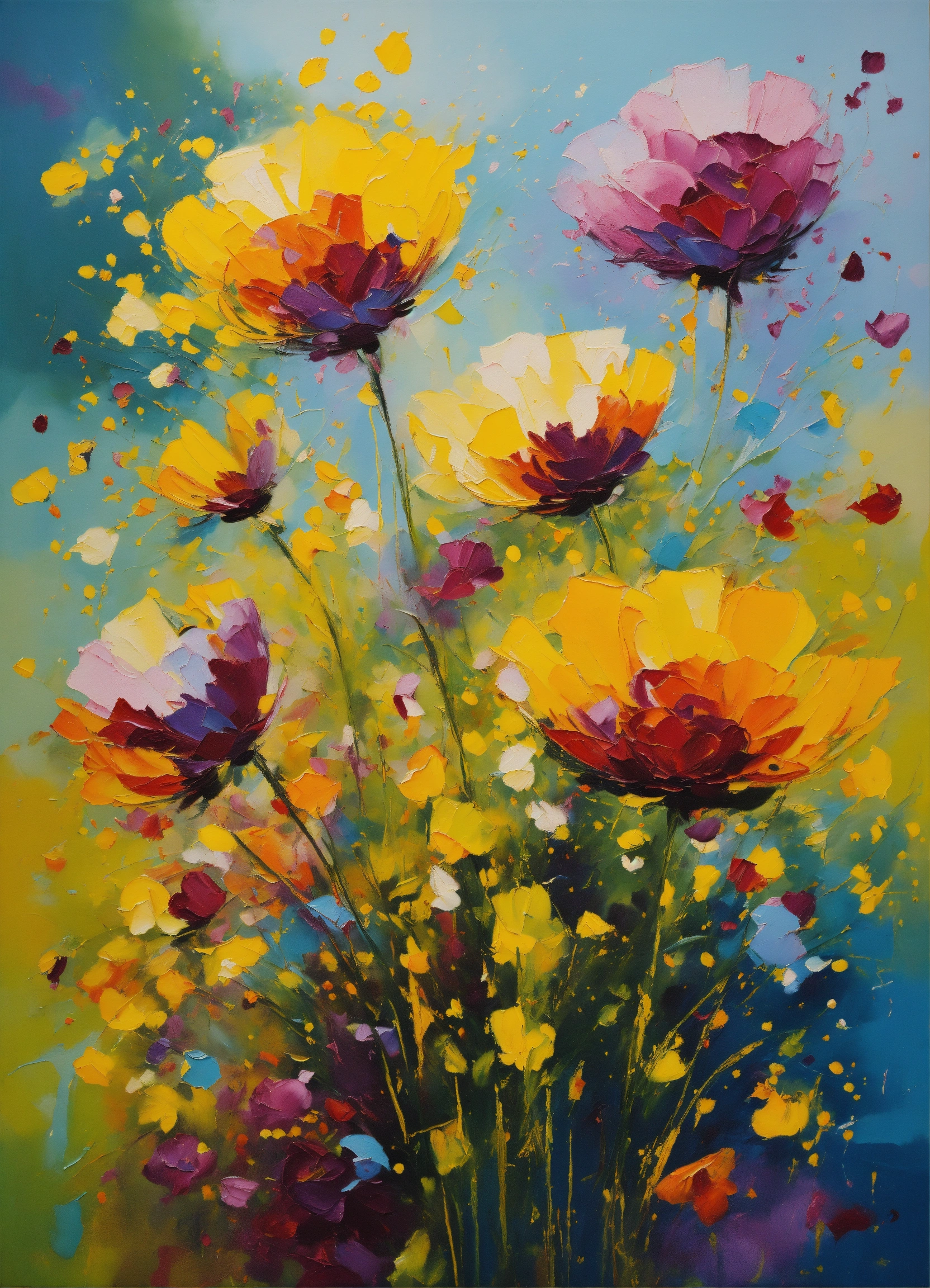 Lexica - An abstract oil painting of colorful flowers, in the style of ...