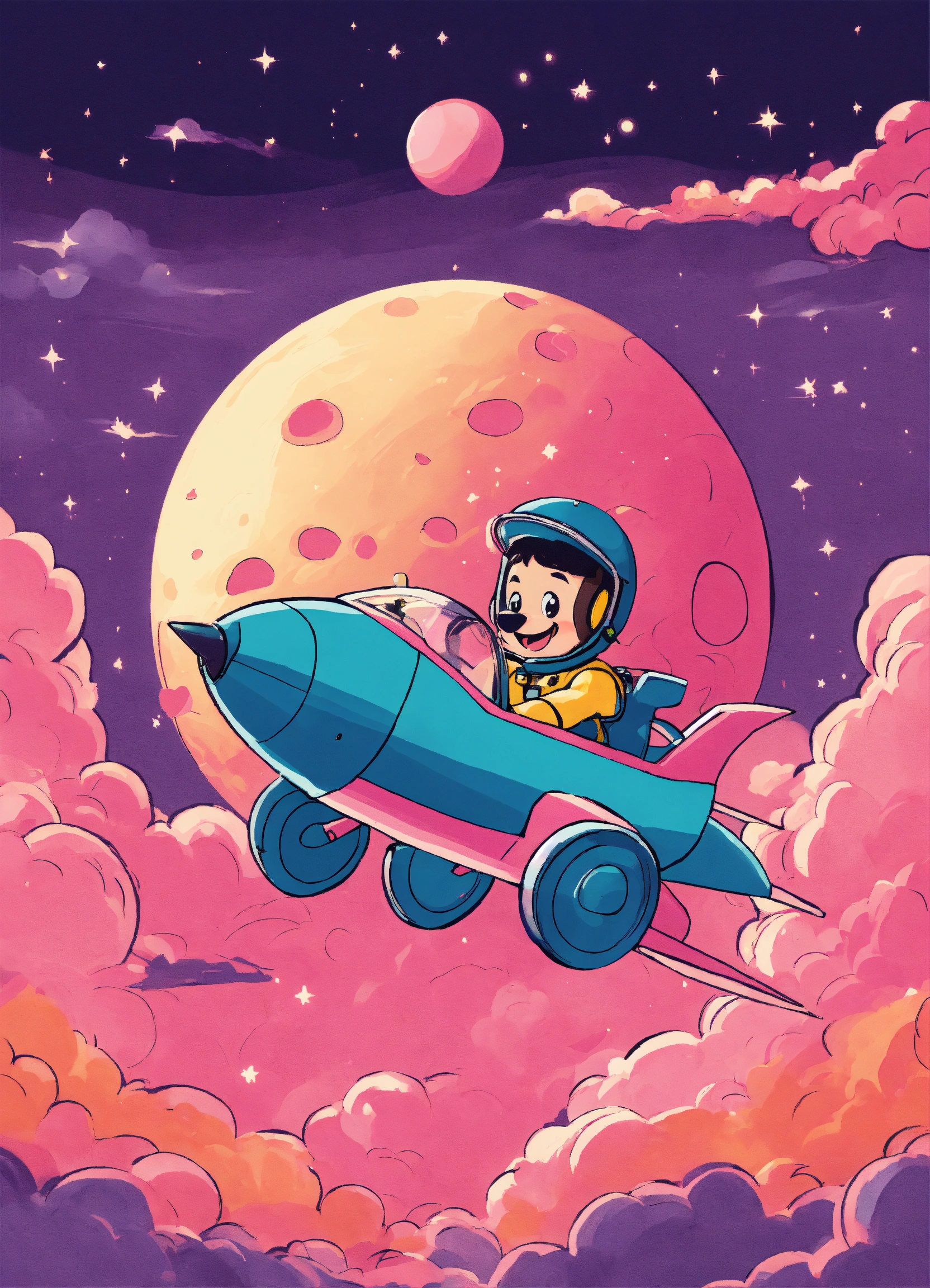 Lexica - An image of super happy guy, riding a rocketship towards the ...