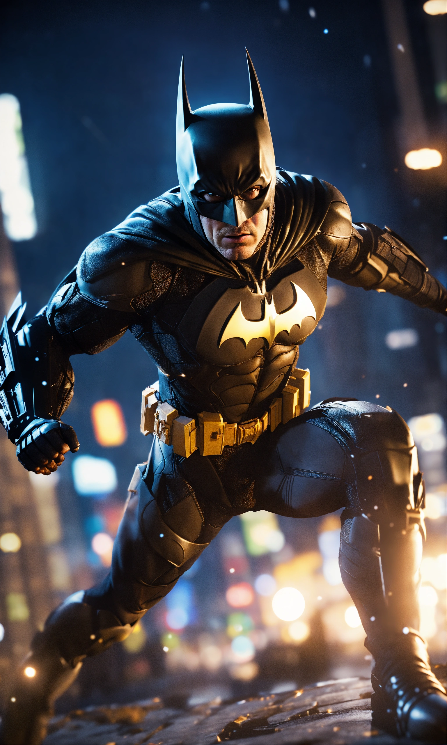 Lexica - (future batman, lean, young), action shot, feeling of a chase ...