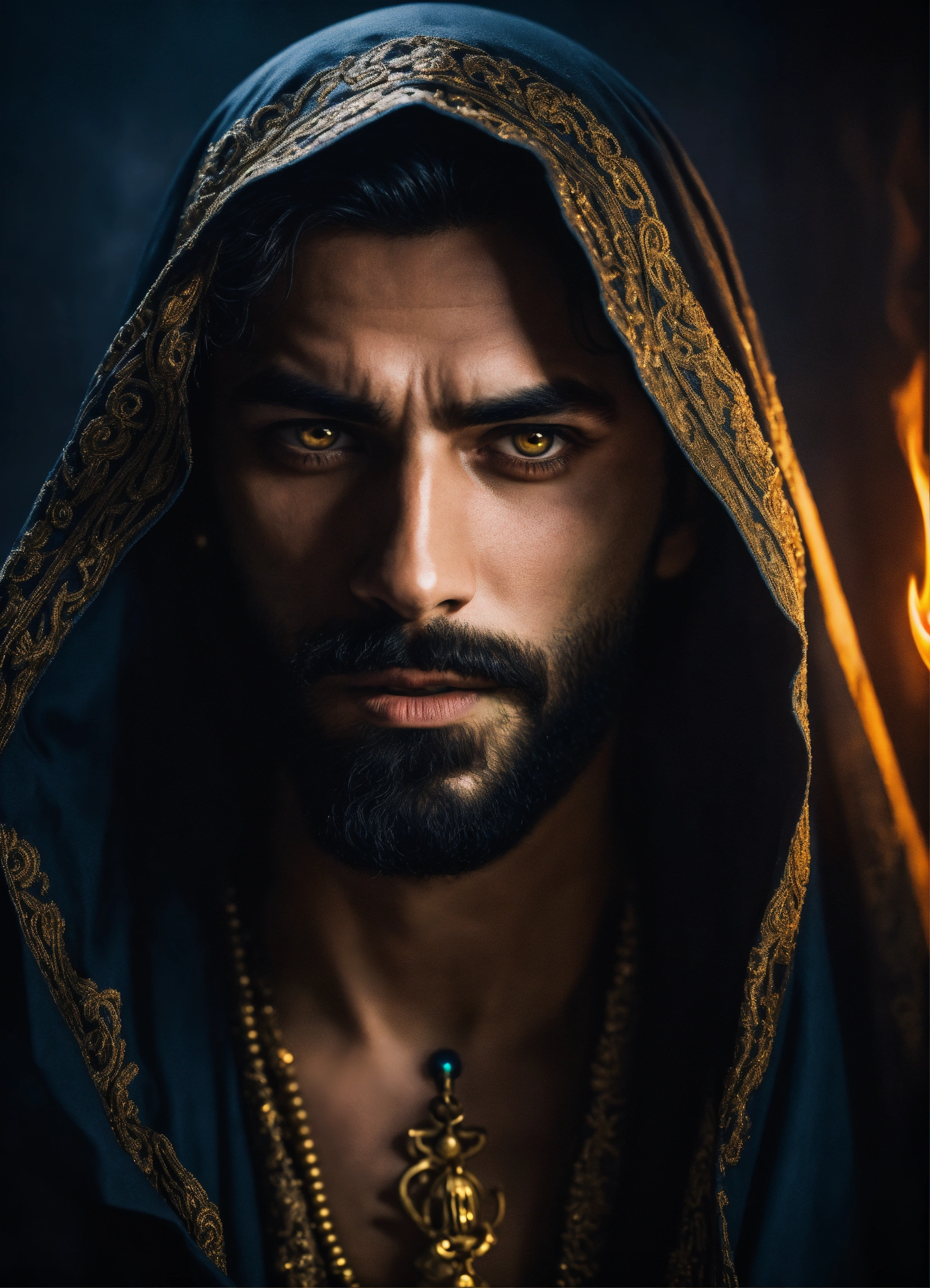 Lexica - Dark, mysterious and dramatic headshot of a handsome Arabic ...