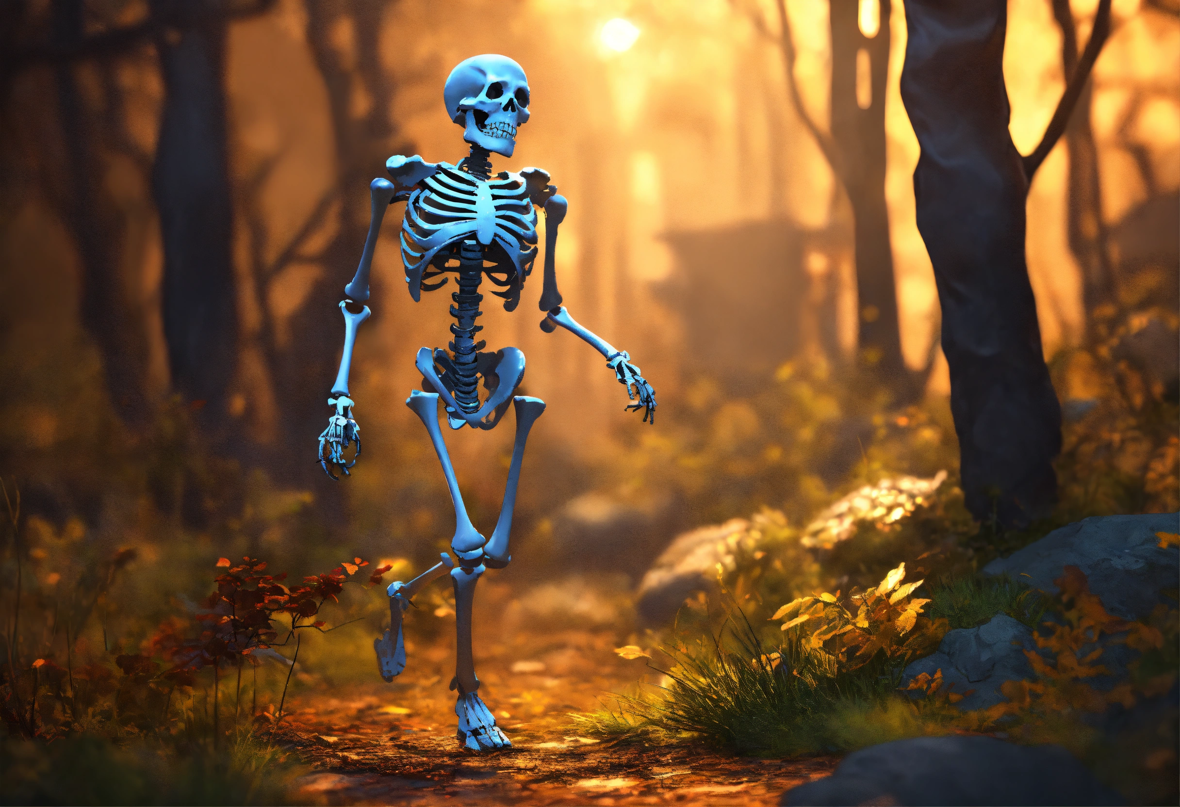 Lexica - Create a 3d image of a skeleton character running in a dungeon ...