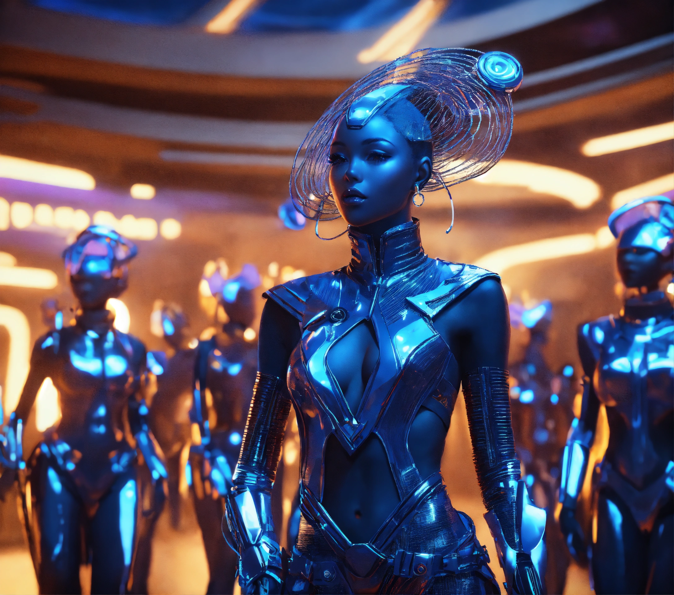 Lexica - Zoom out from a beautiful enchanting charismatic blue alien ...