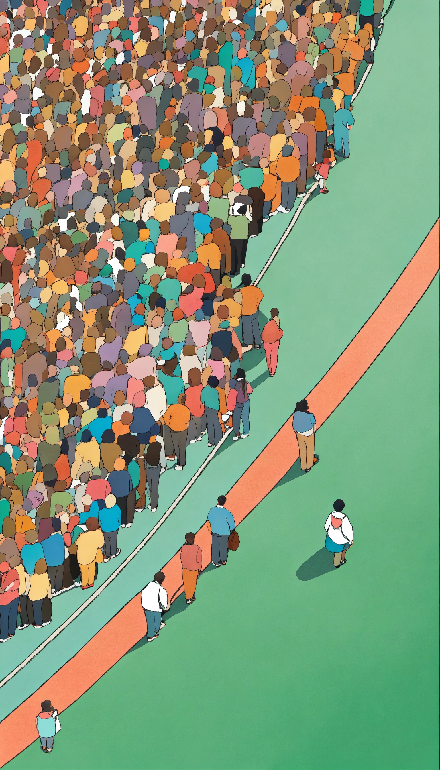 Lexica - People waiting in long line to pay, that curves and disappears ...