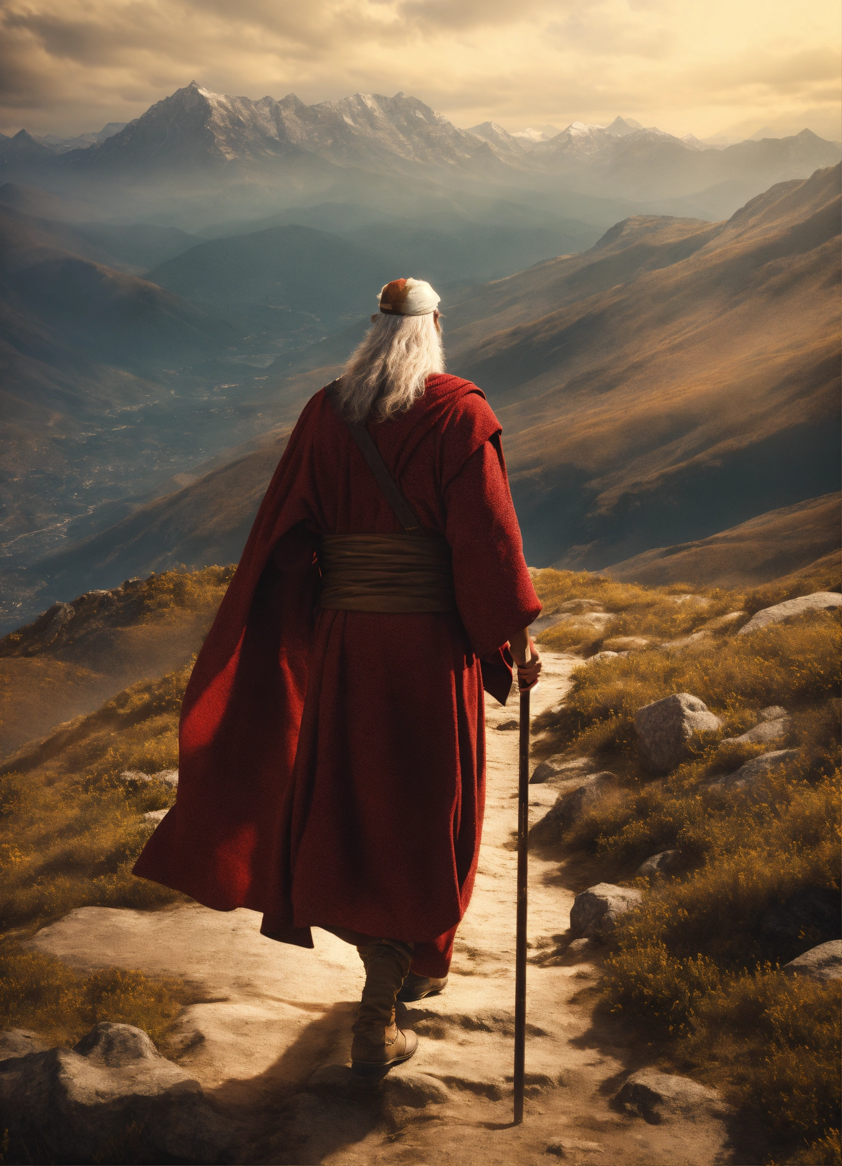 Lexica - Moses walking up on a mountain, cinematic, 8k