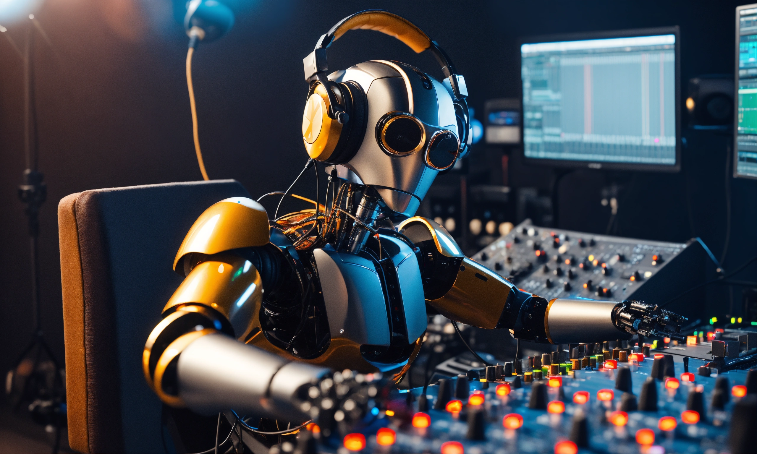 Lexica - A highly advanced music producer robot, is in the studio, with ...