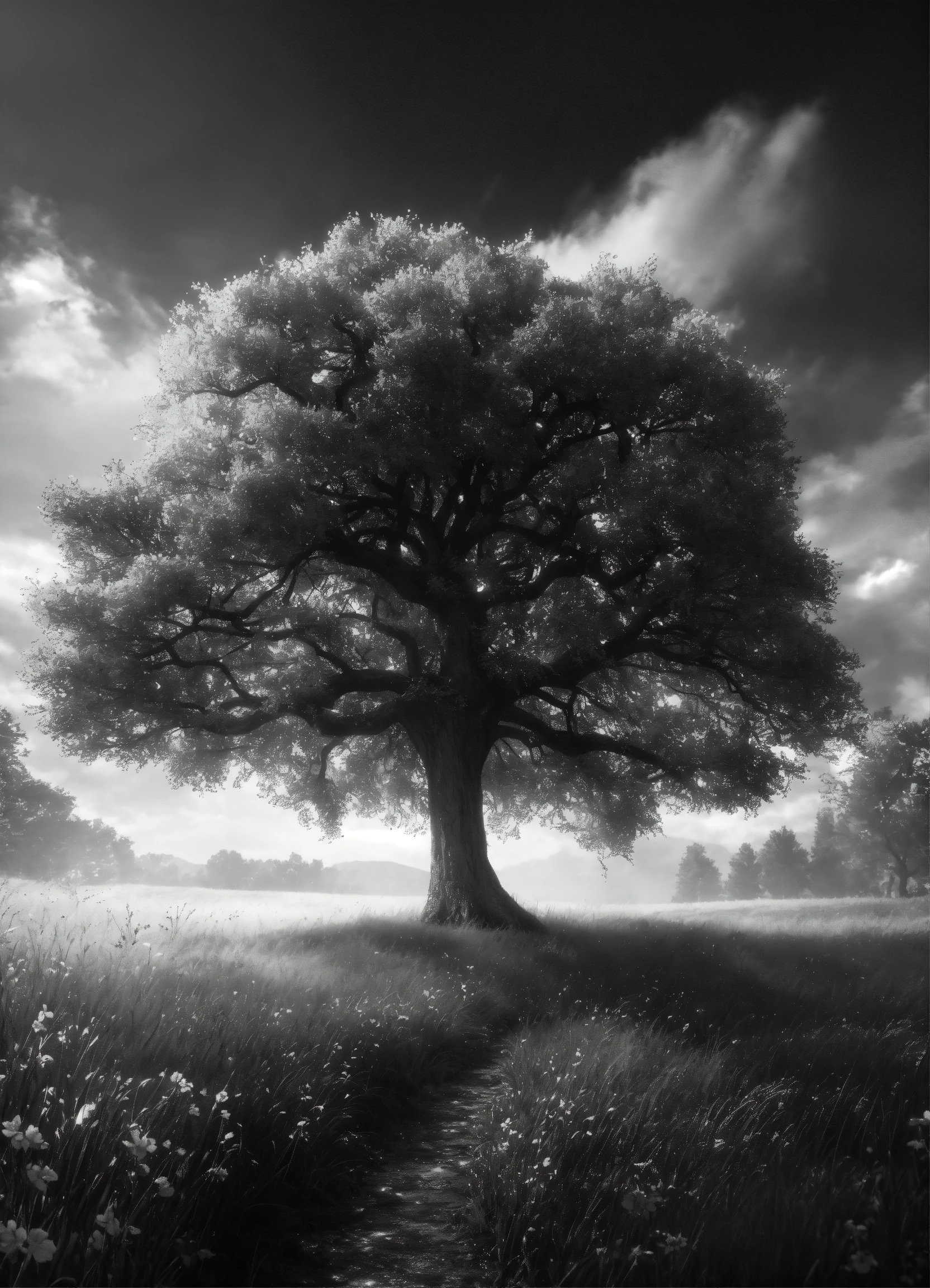 Lexica - Create a realistic black and white poster of a tree in the ...