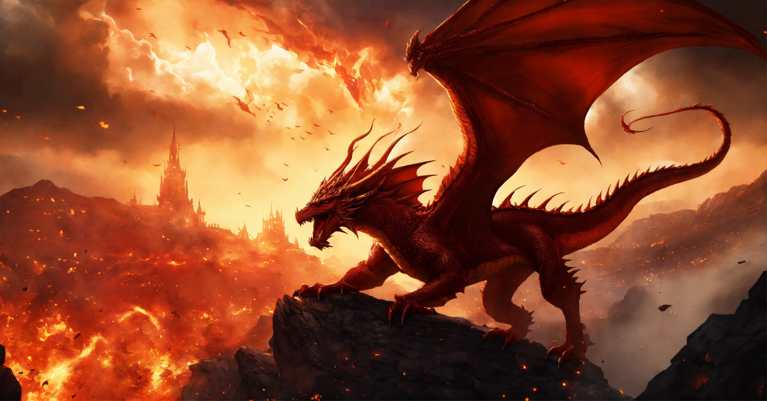 Lexica - Fantasy Setting, an enigmatic Red Dragon, breathing fire ...