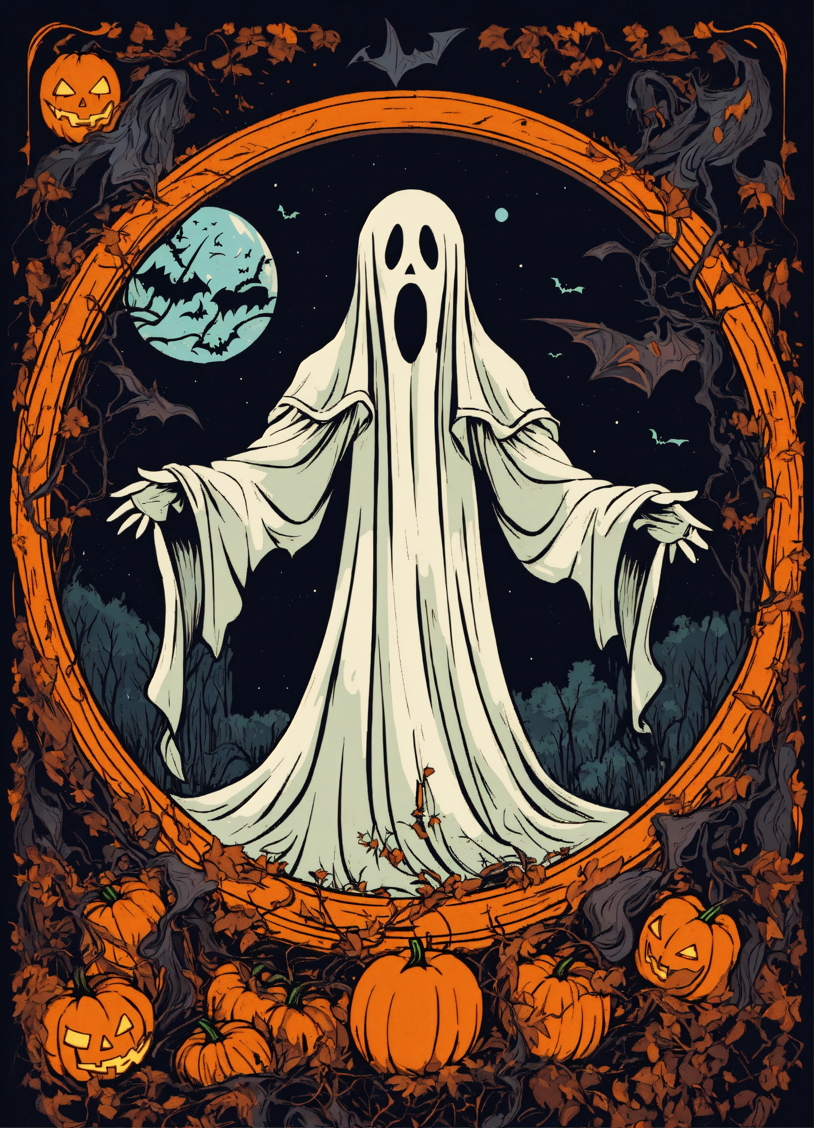 Lexica - Halloween ghost in a circle, tshirt design, retro, vector ...