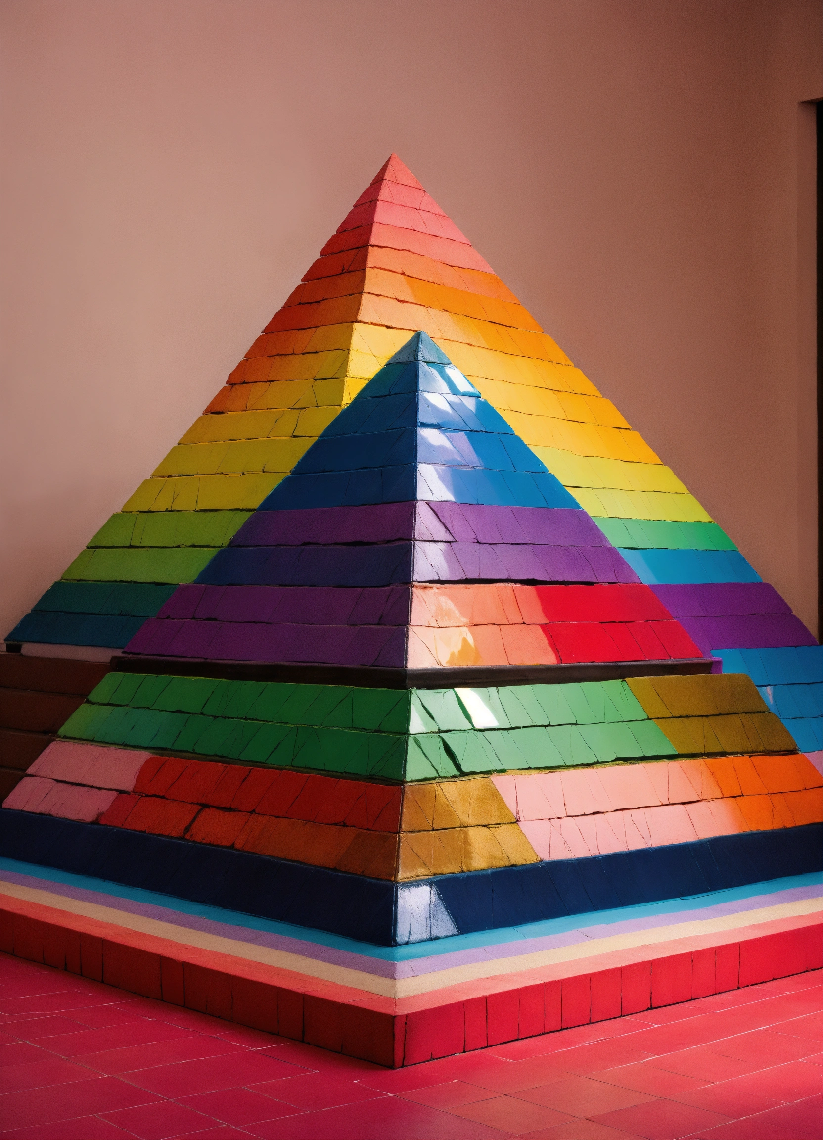Lexica - Pyramid, split in 5 rows, each row with a rainbow sequence ...