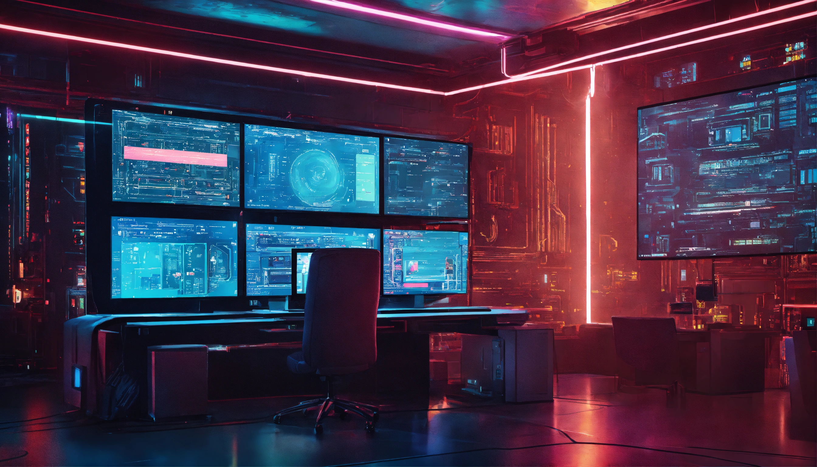 Lexica - Computer screens with code, futuristic room, zoom out ...