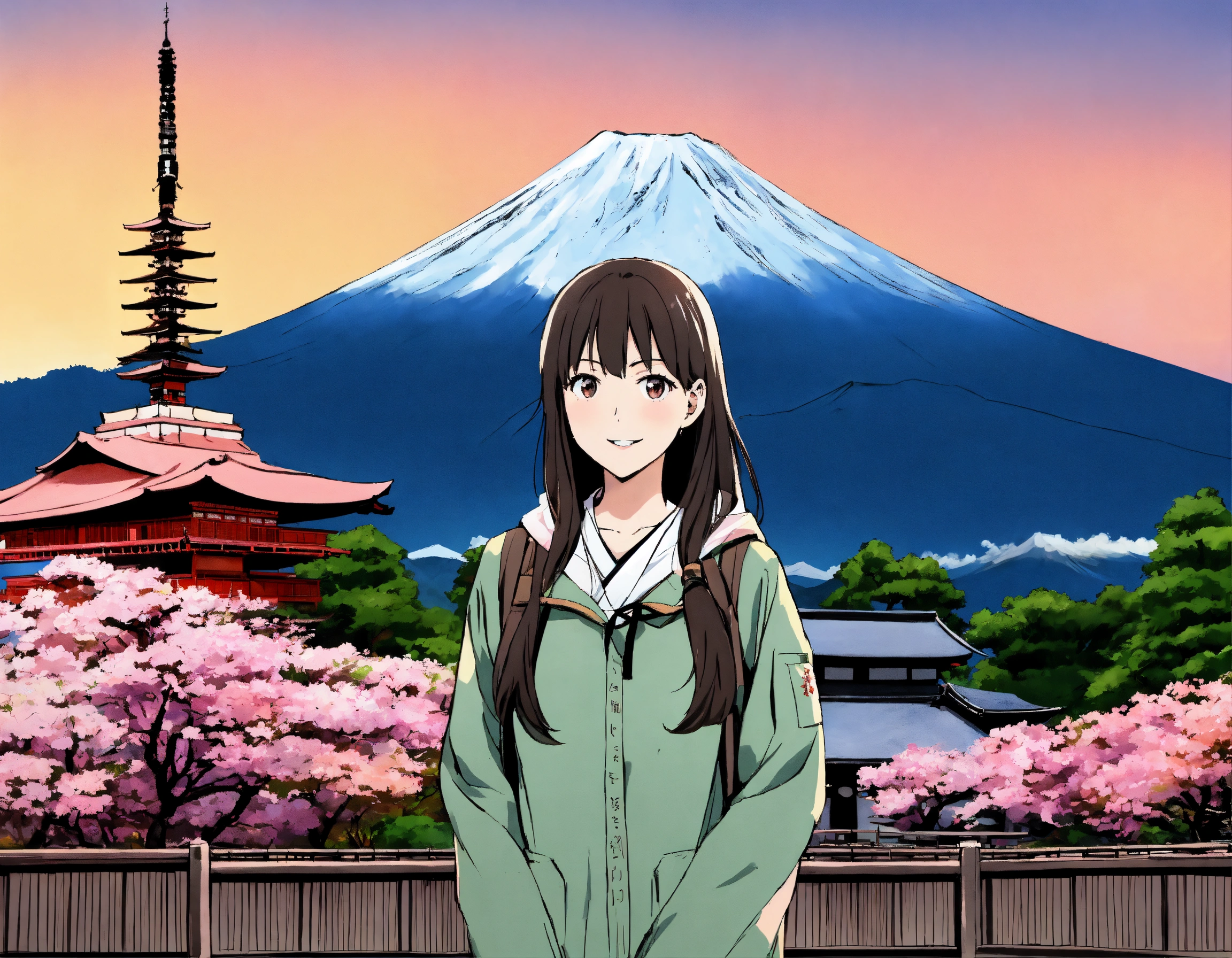 Lexica An Anime Style Image Of A Japanese High School Girl Posing With A Smile In Front Of