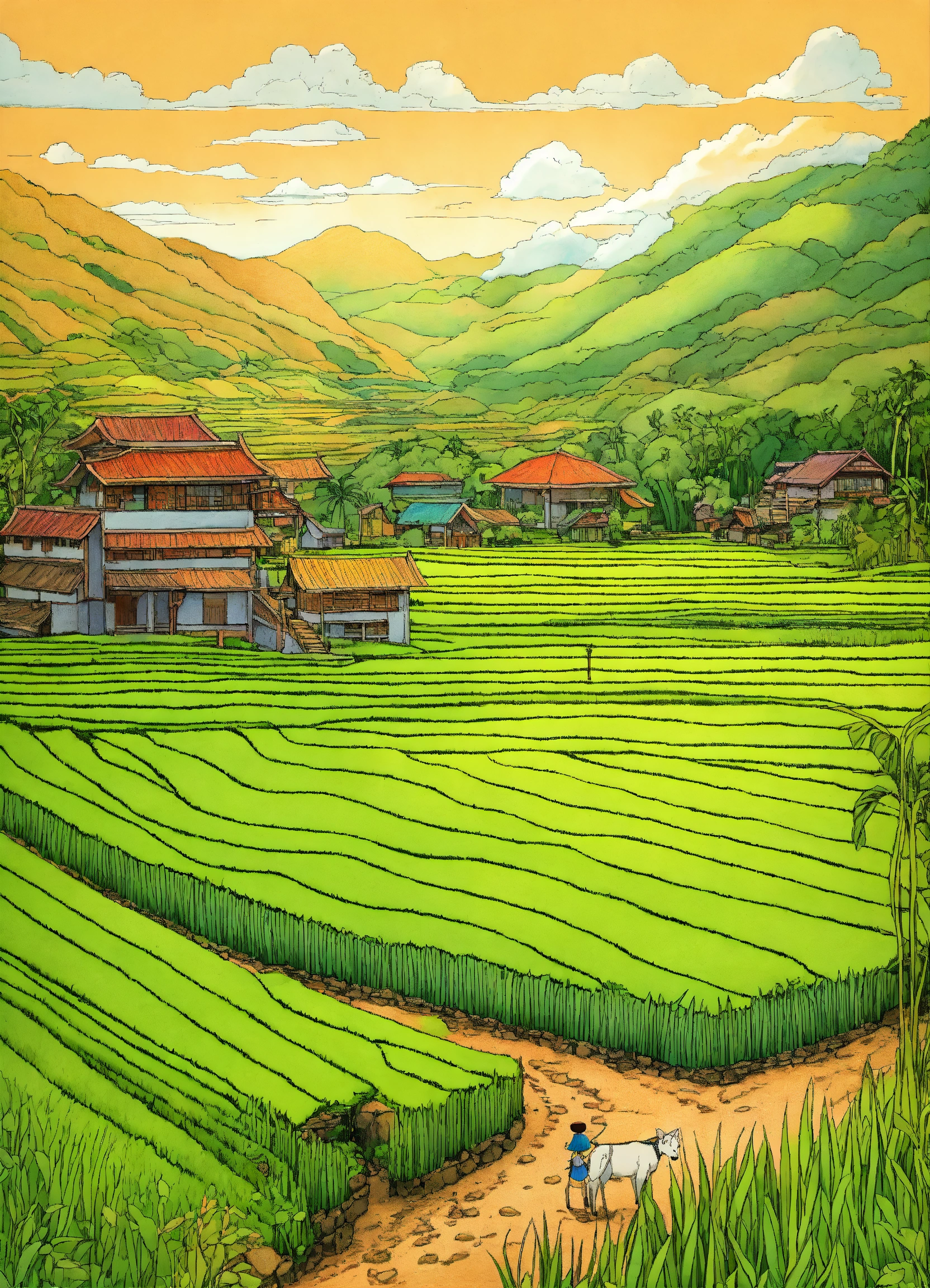 rice field drawing