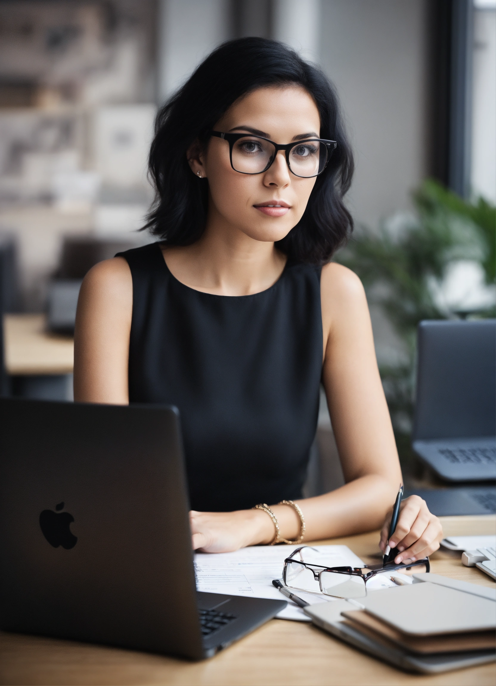 Lexica - The marketing girl is sitting at the computer, the style of ...