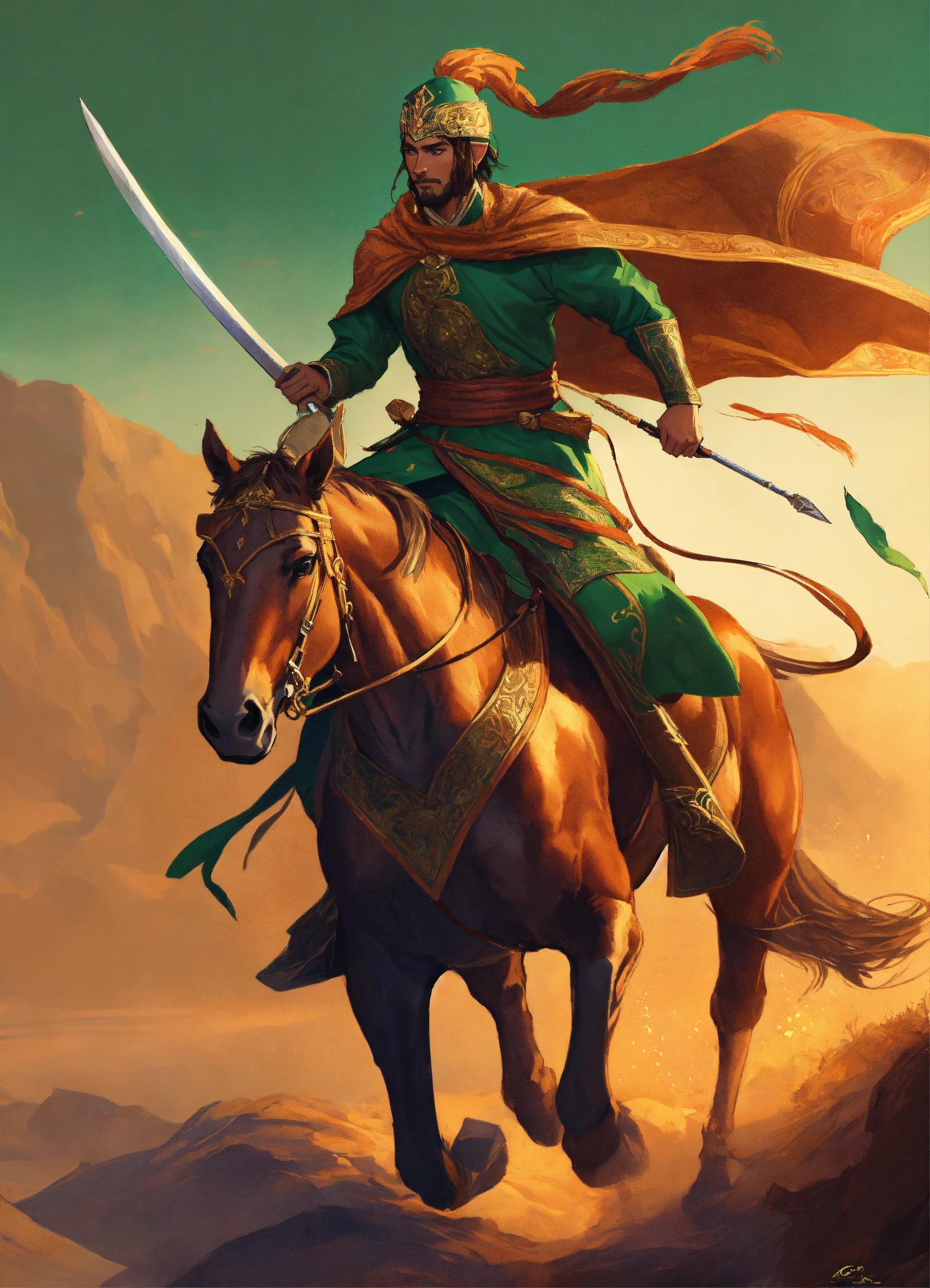 Lexica - A timurid elf male light cavalryman charging with Sabre riding ...
