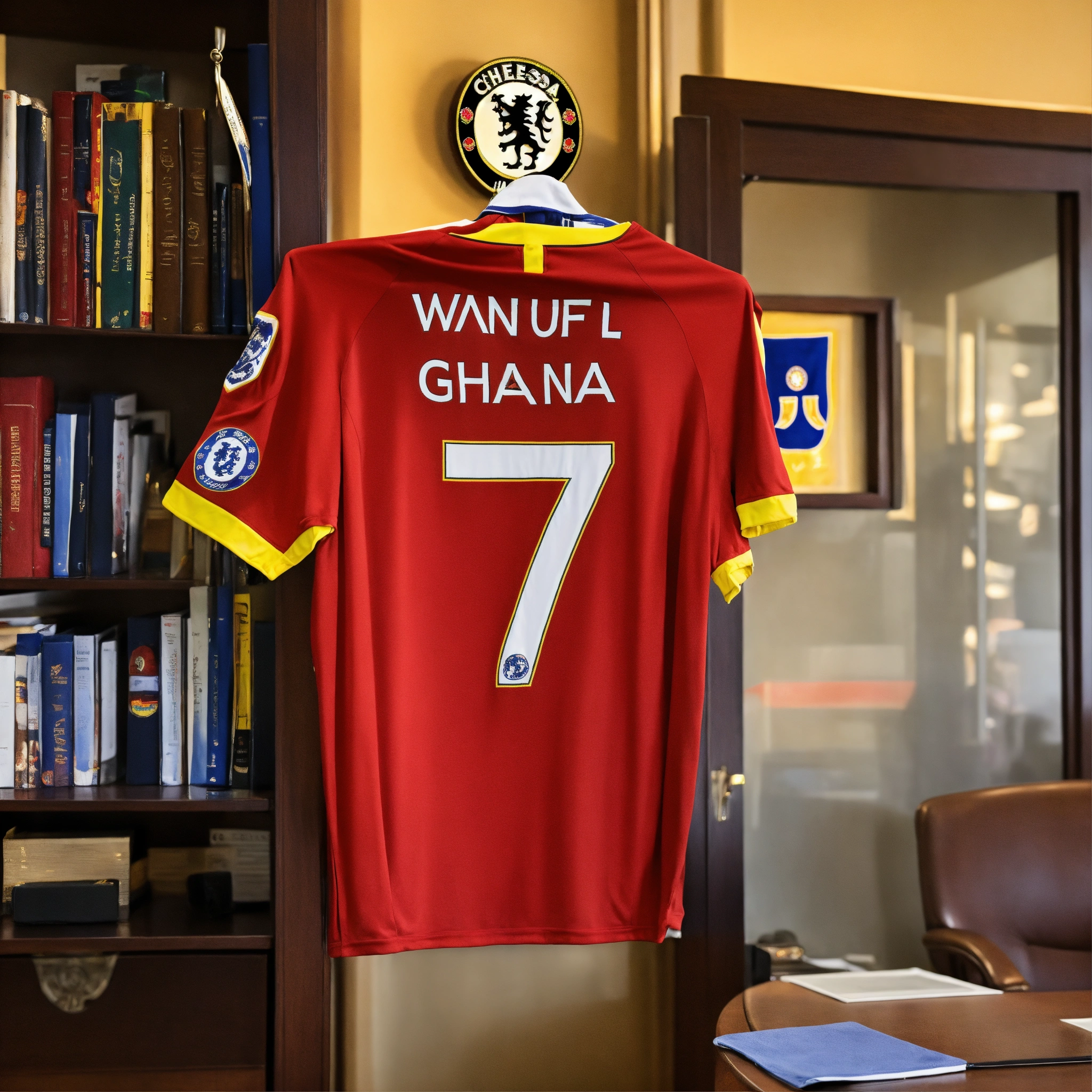 Lexica - Chelsea soccer jersey number 7 hanging next to Ghana flag in ...