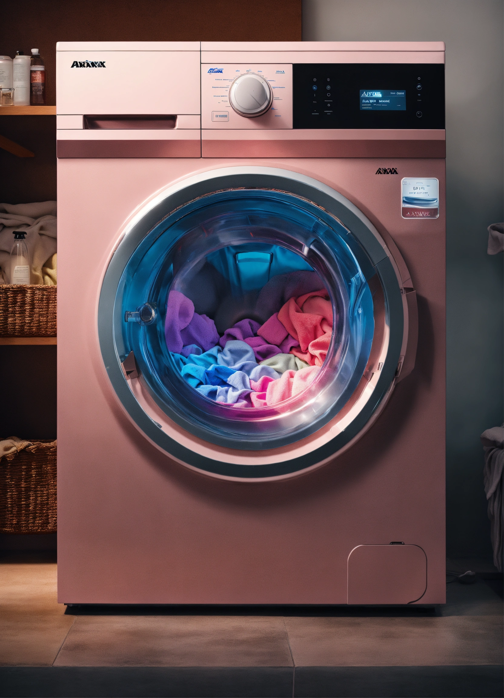 Lexica - Design a print ad for a washing machine called AXIOMWAVE AI-AX1.