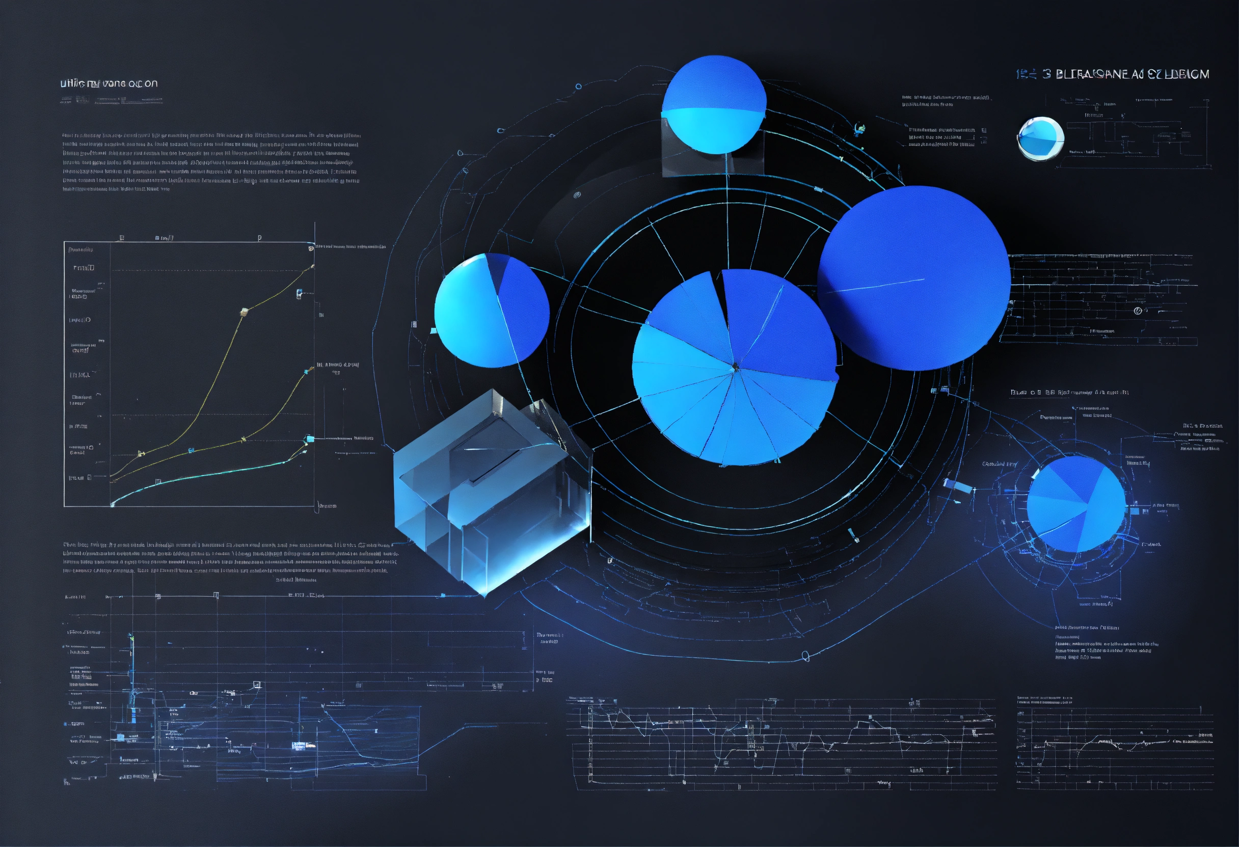 Lexica - Diagram 3d design, on a black background, ultramarine color