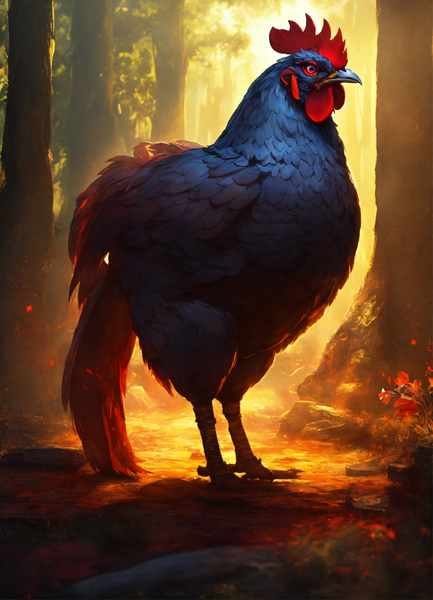Lexica - A giant chicken the size of a person with red glowing eyes in ...