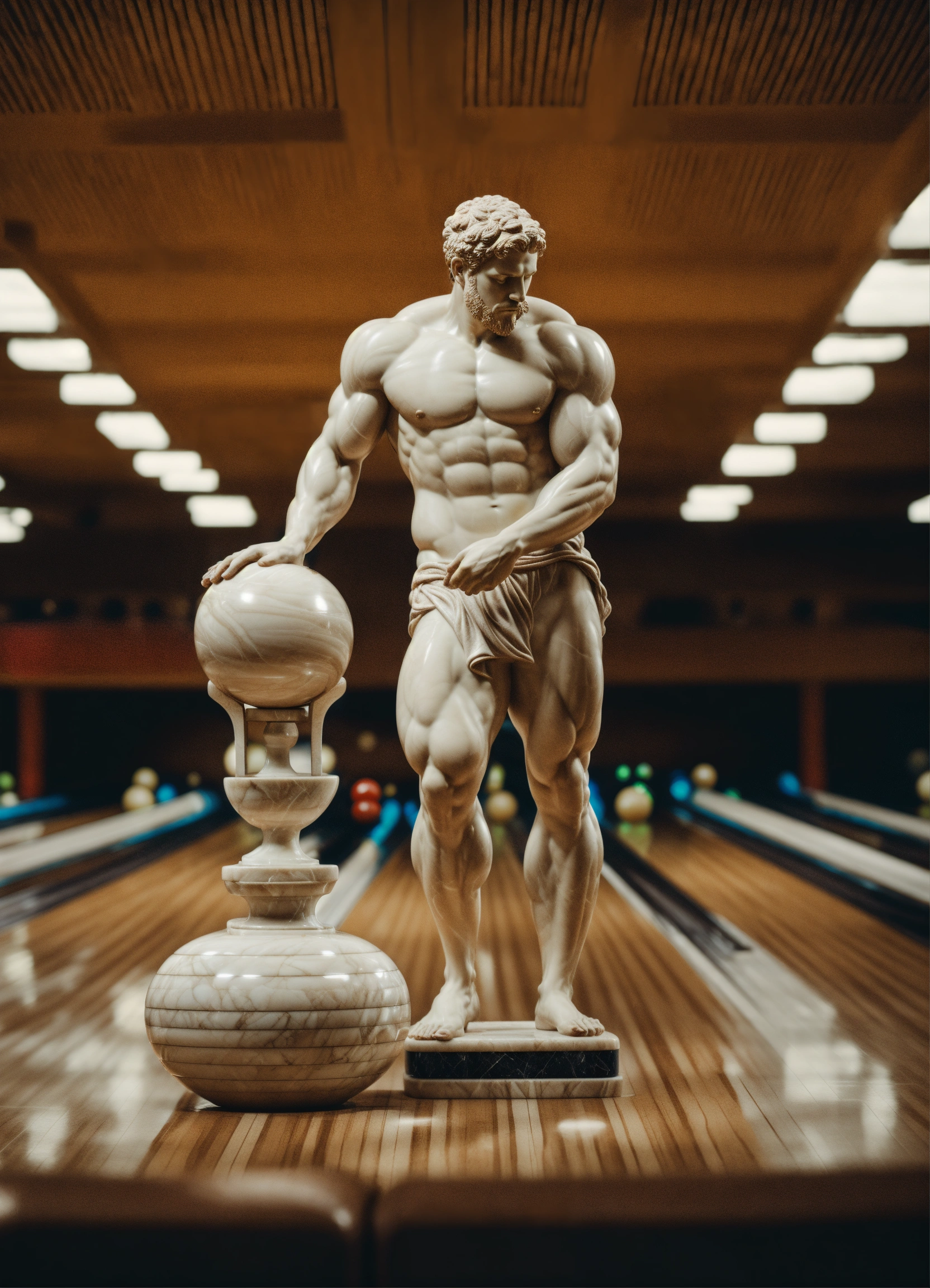 Lexica Muscular Greek marble statues flexing their muscles. Standing