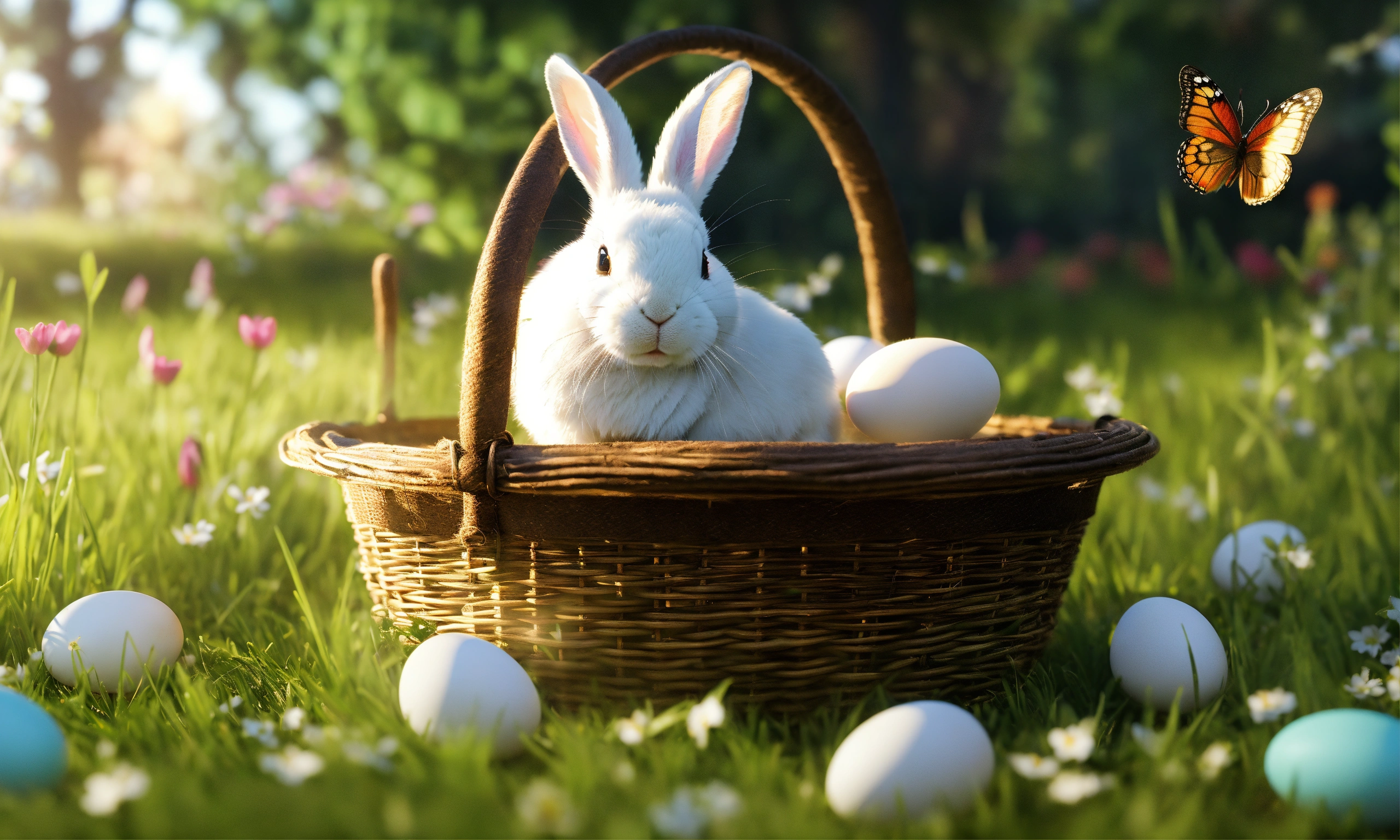 Lexica - White rabbit sitting on spring green fresh grass lawn with ...