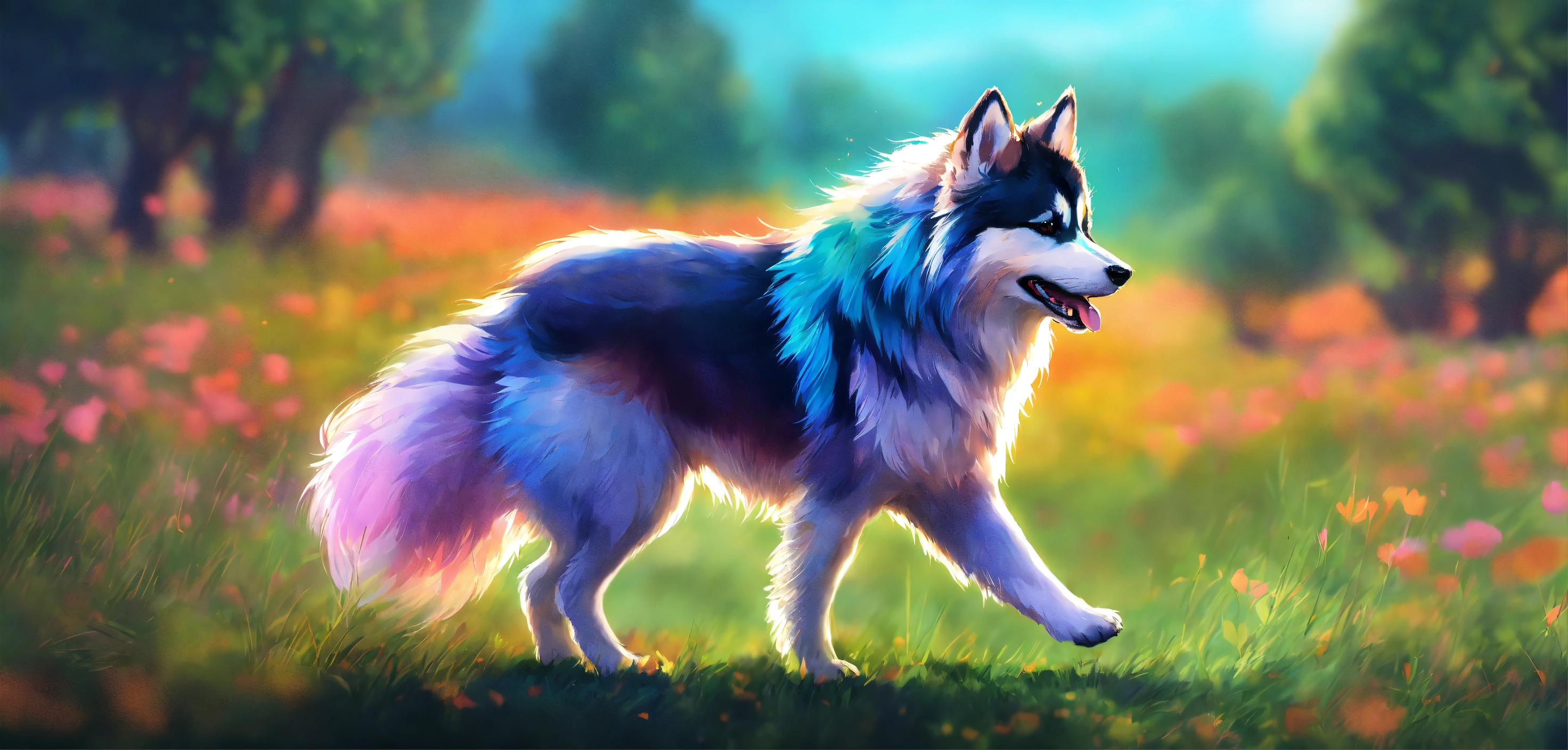 Lexica - An energetic Pomsky struts around with a bushy tail curled ...