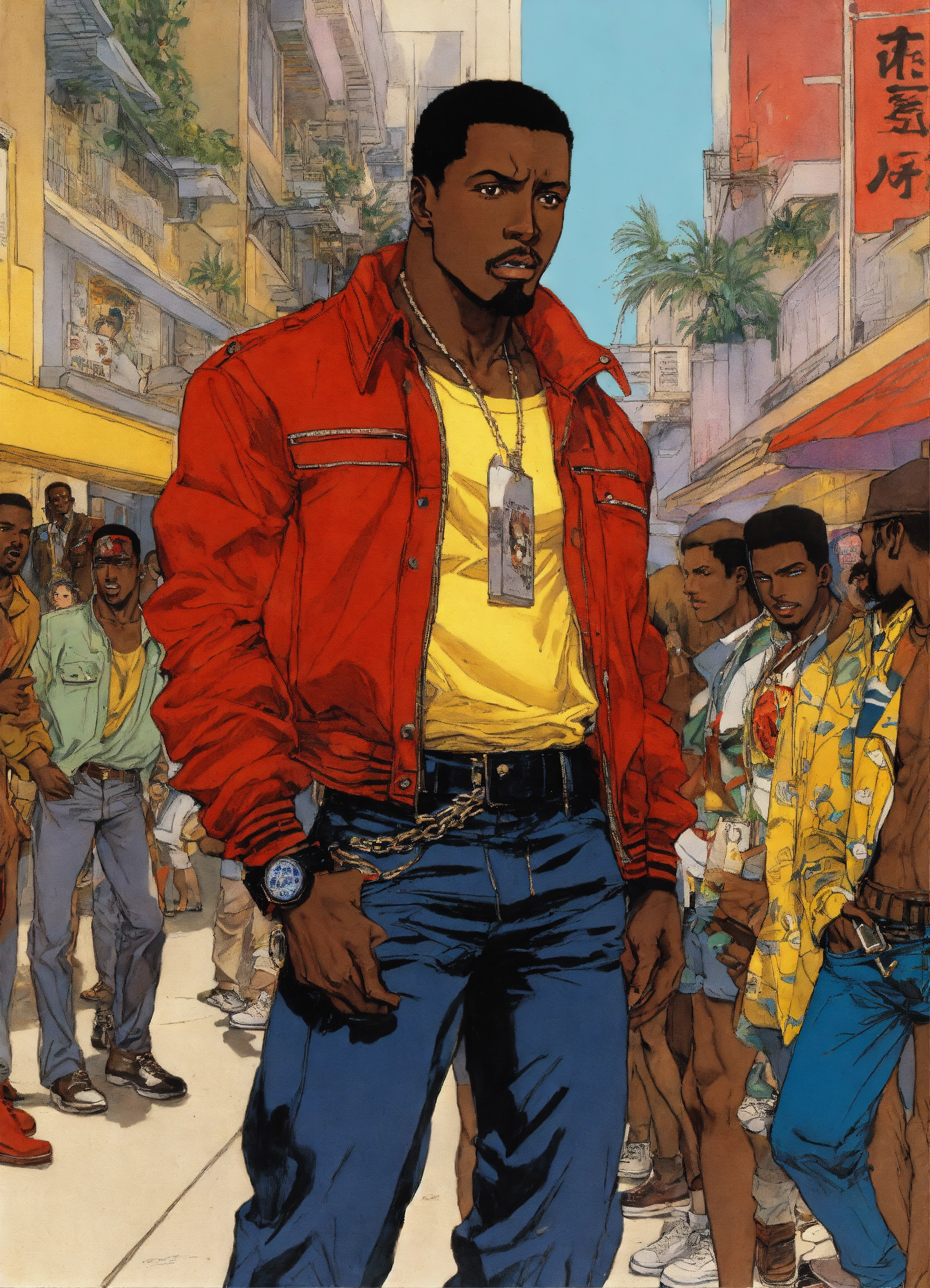 Lexica - Wesley Snipes Boyz n the Hood Nino Brown in the club, by Katsuya  Terada, 1980s manga, image size:1664x2304