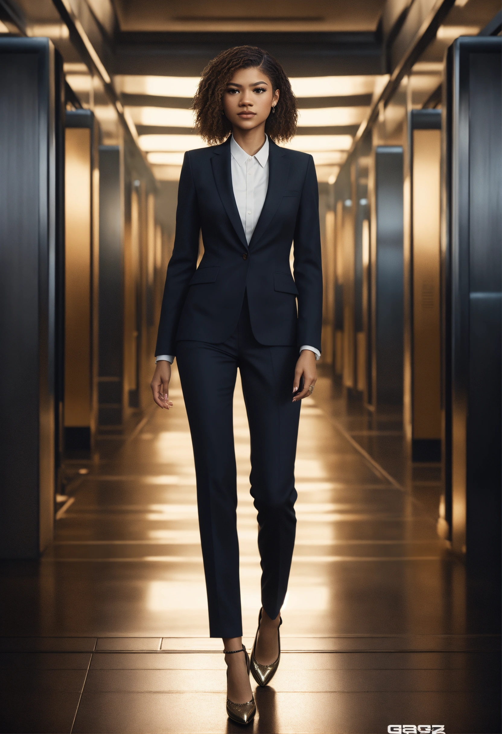 Lexica - Full body portrait, Zendaya, straight hair, black business
