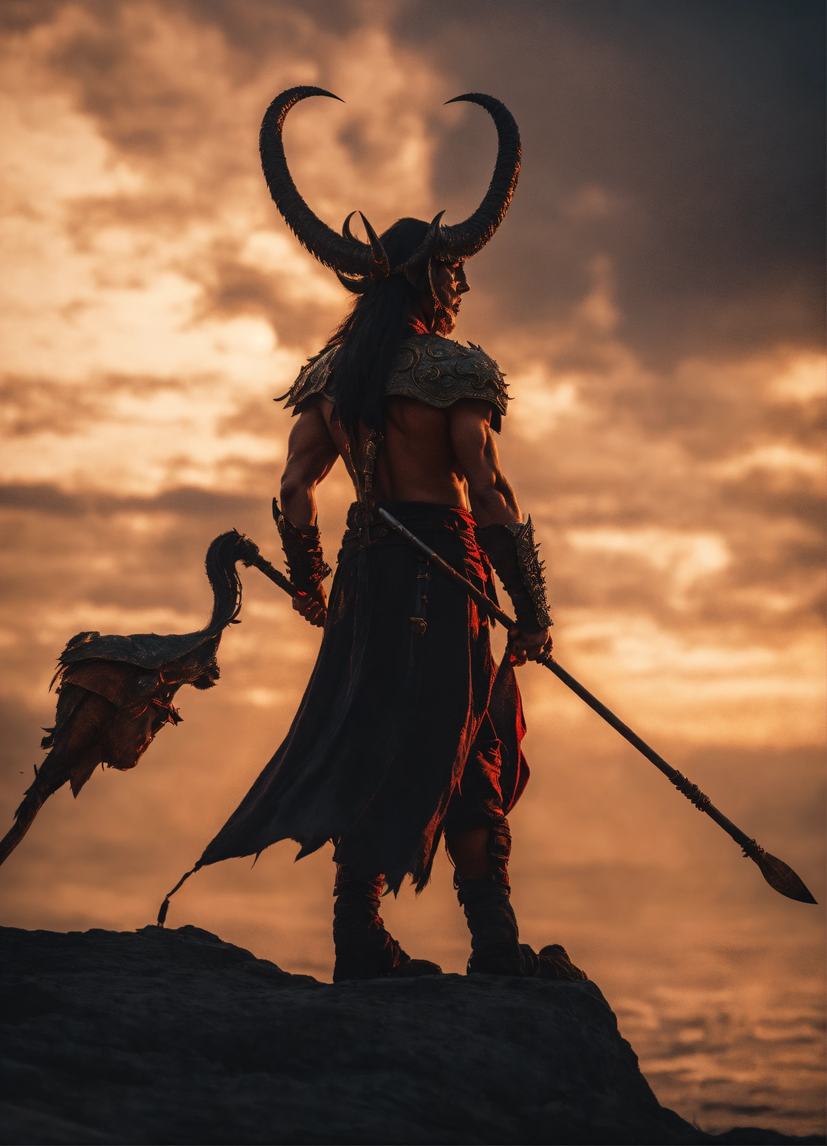 Lexica - Demon floating and holding a spear in front of him looking ...
