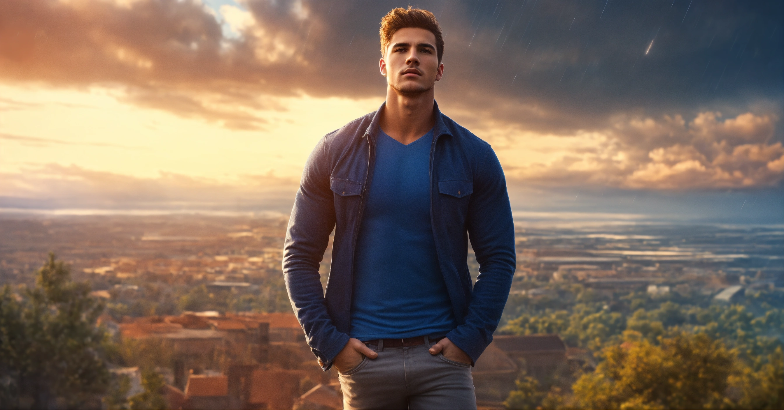 Lexica - Gorgeous well built guy, looking up at the skies, 4k ...