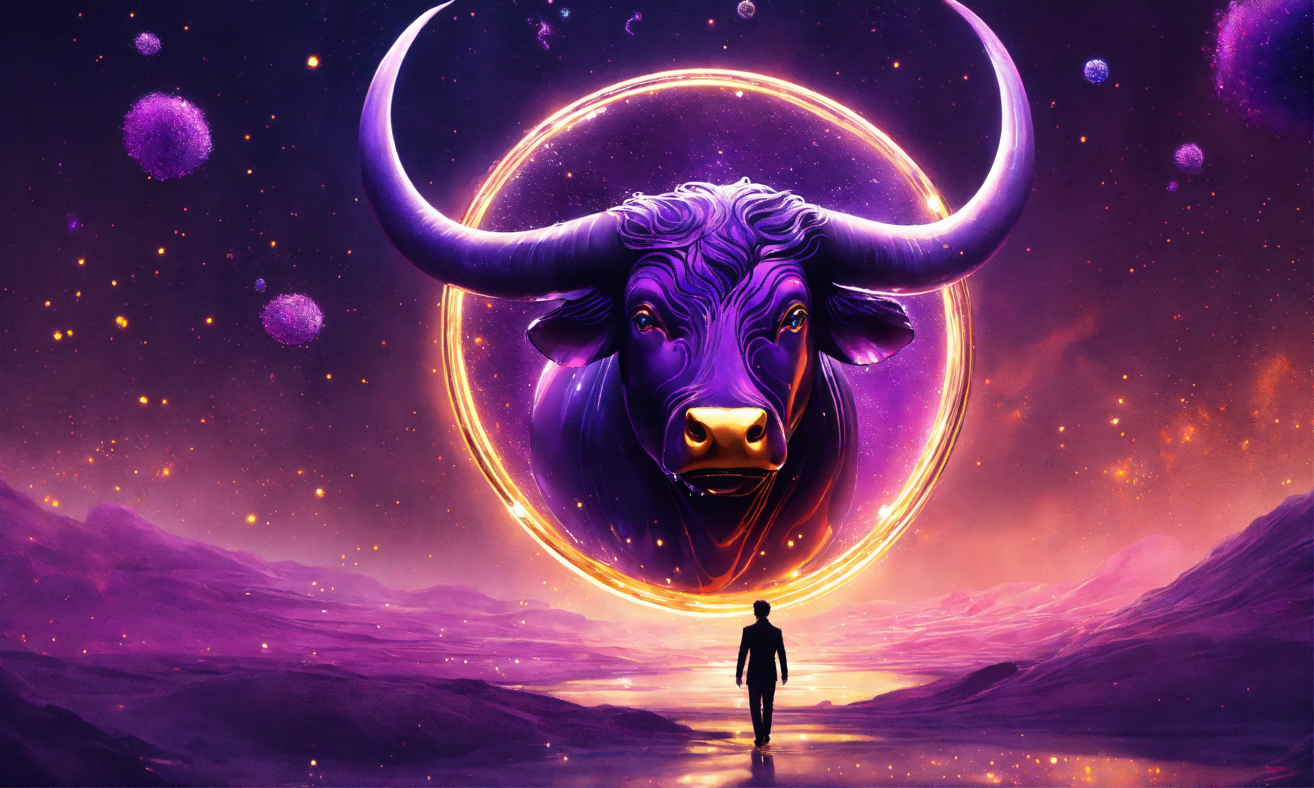 Lexica - Dark violet bull, zodiac sign, violet, gold, universe, stars ...