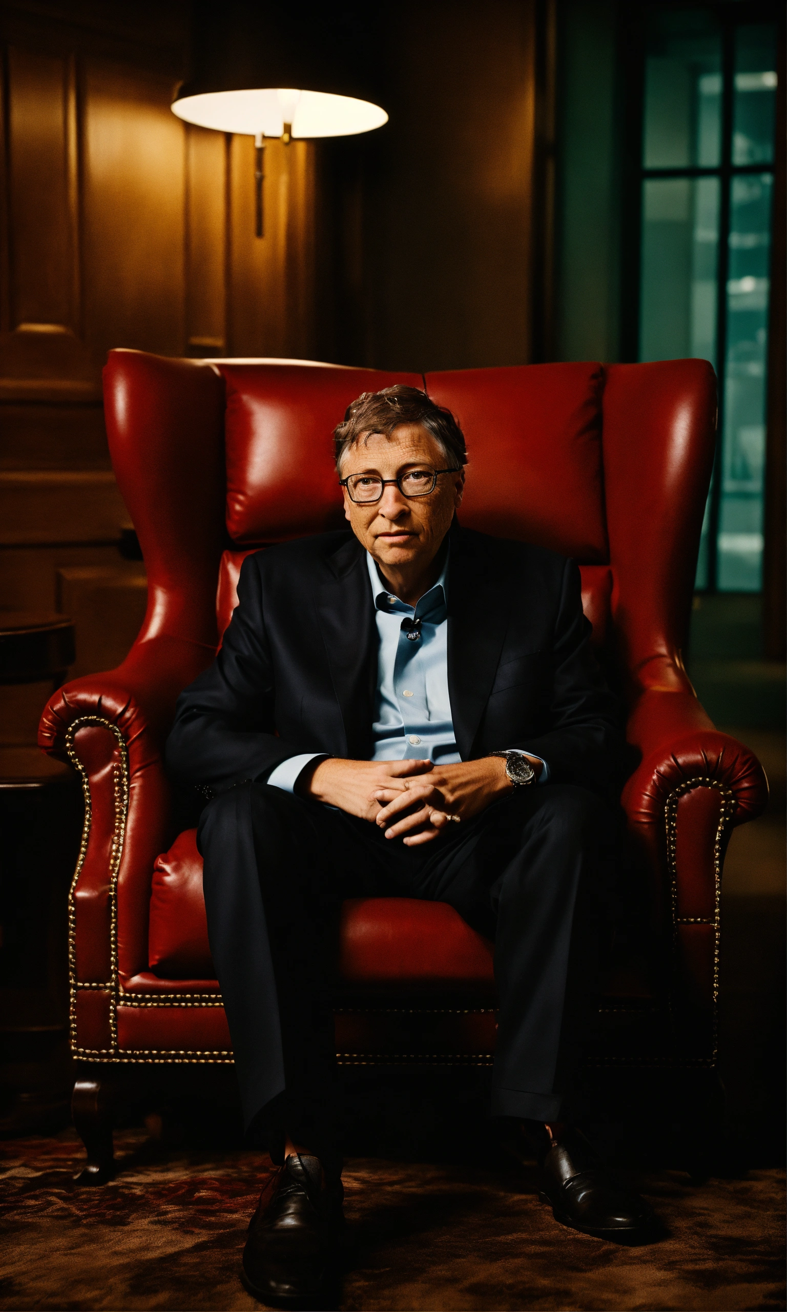 Lexica - Image of bill gates sitting in a armchair, in an environment ...