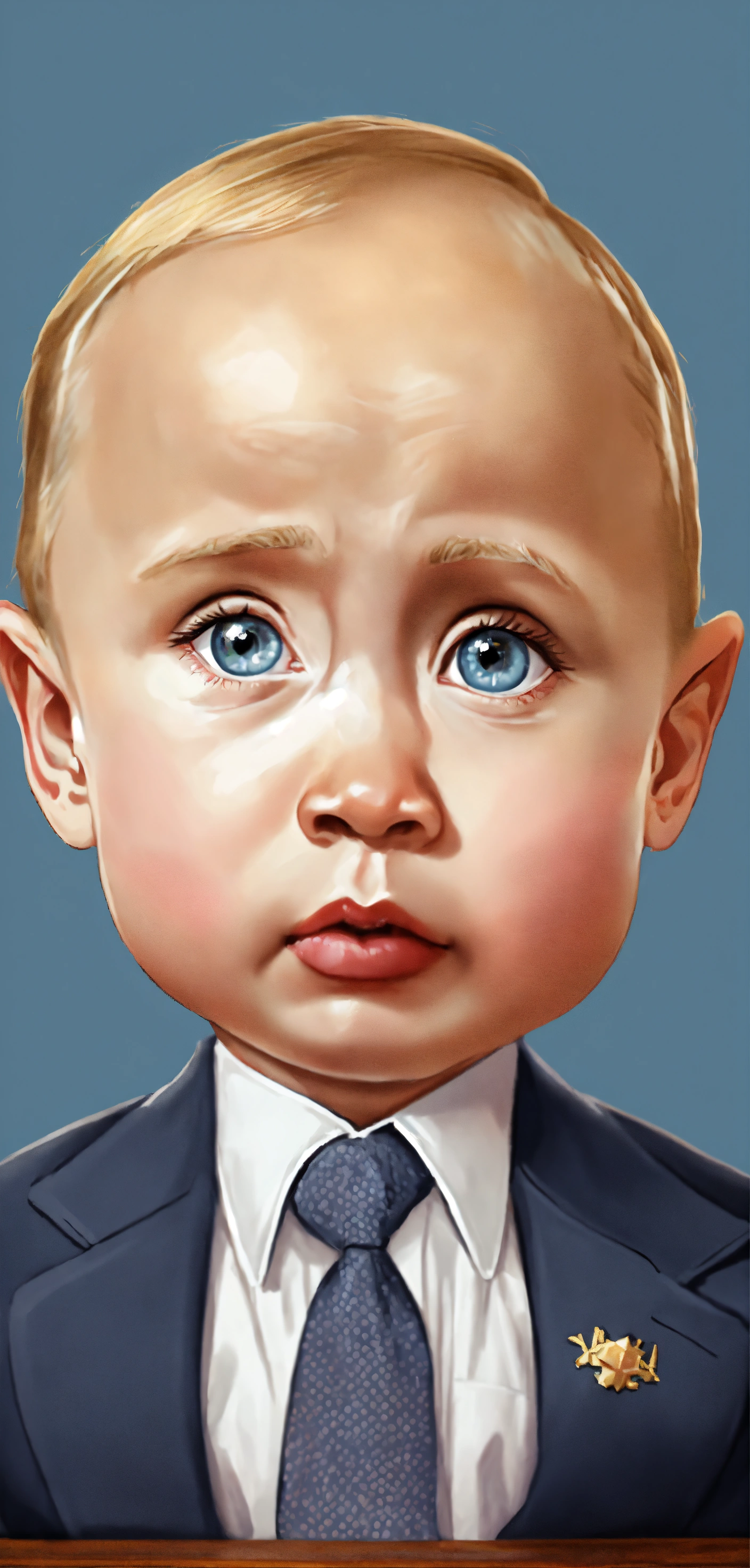 Lexica - Vladimir Putin as a cute baby cartoon, big eyes Ultra realist