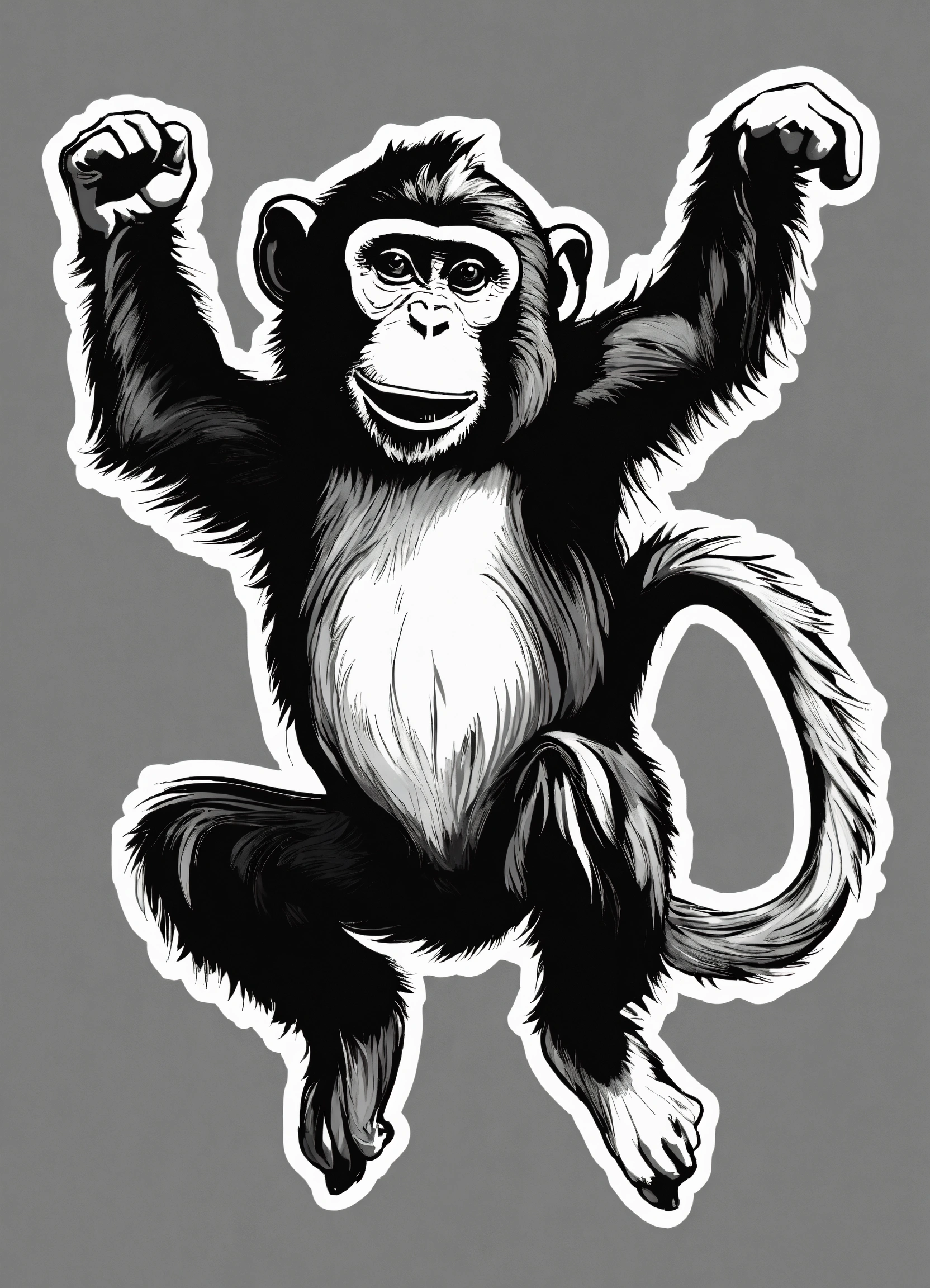 Lexica - Monkey dancing sticker style illustration black and white