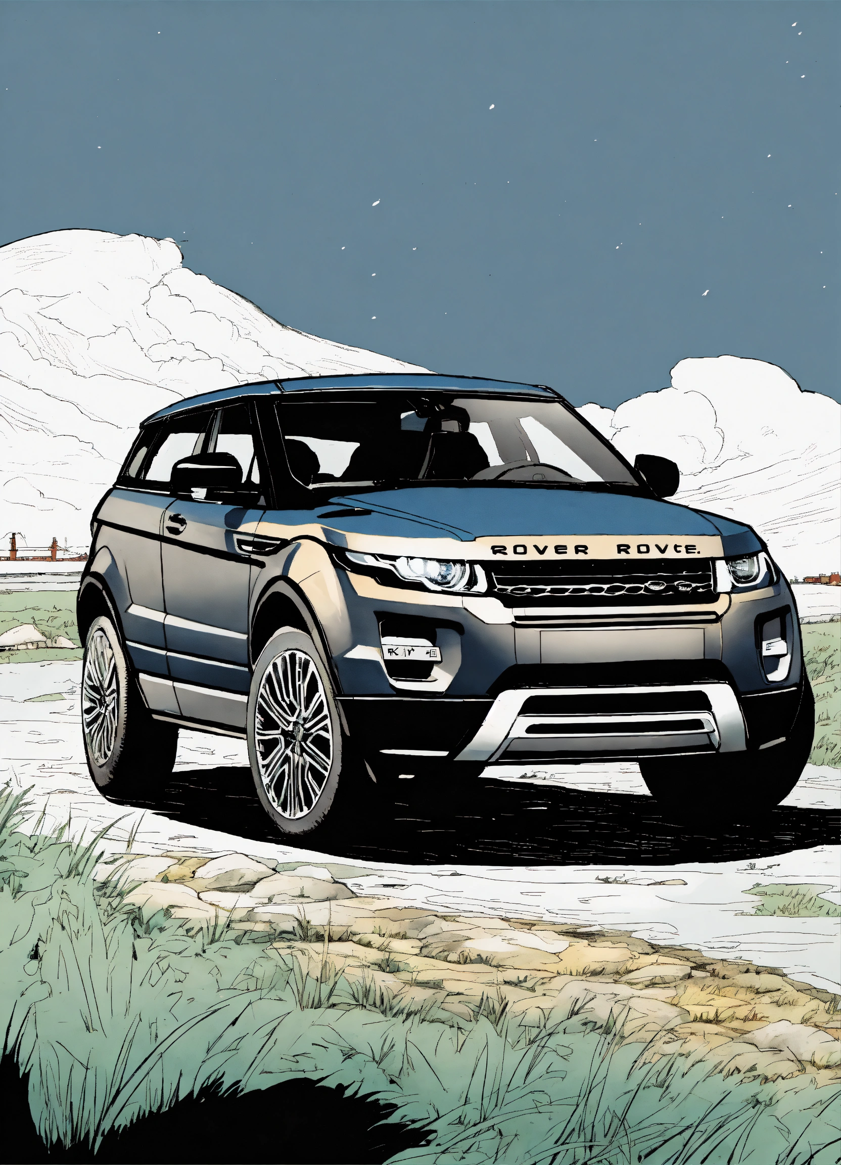Lexica - Detailed pen and ink illustration of a Range Rover Evoque ...
