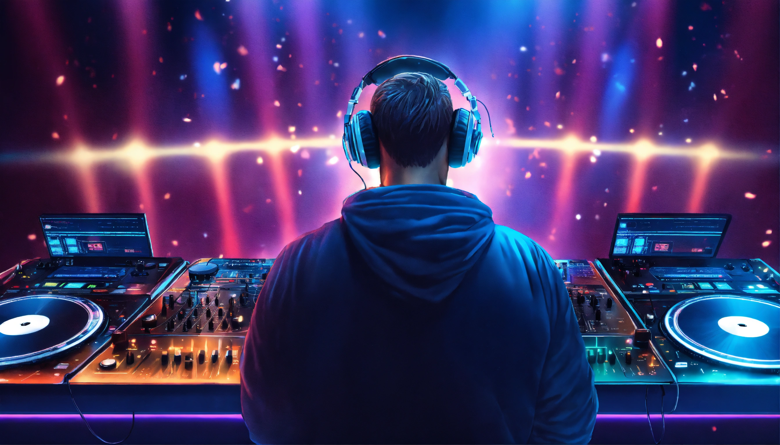 Lexica - Electronic music deejay on stage blue background ultra ...