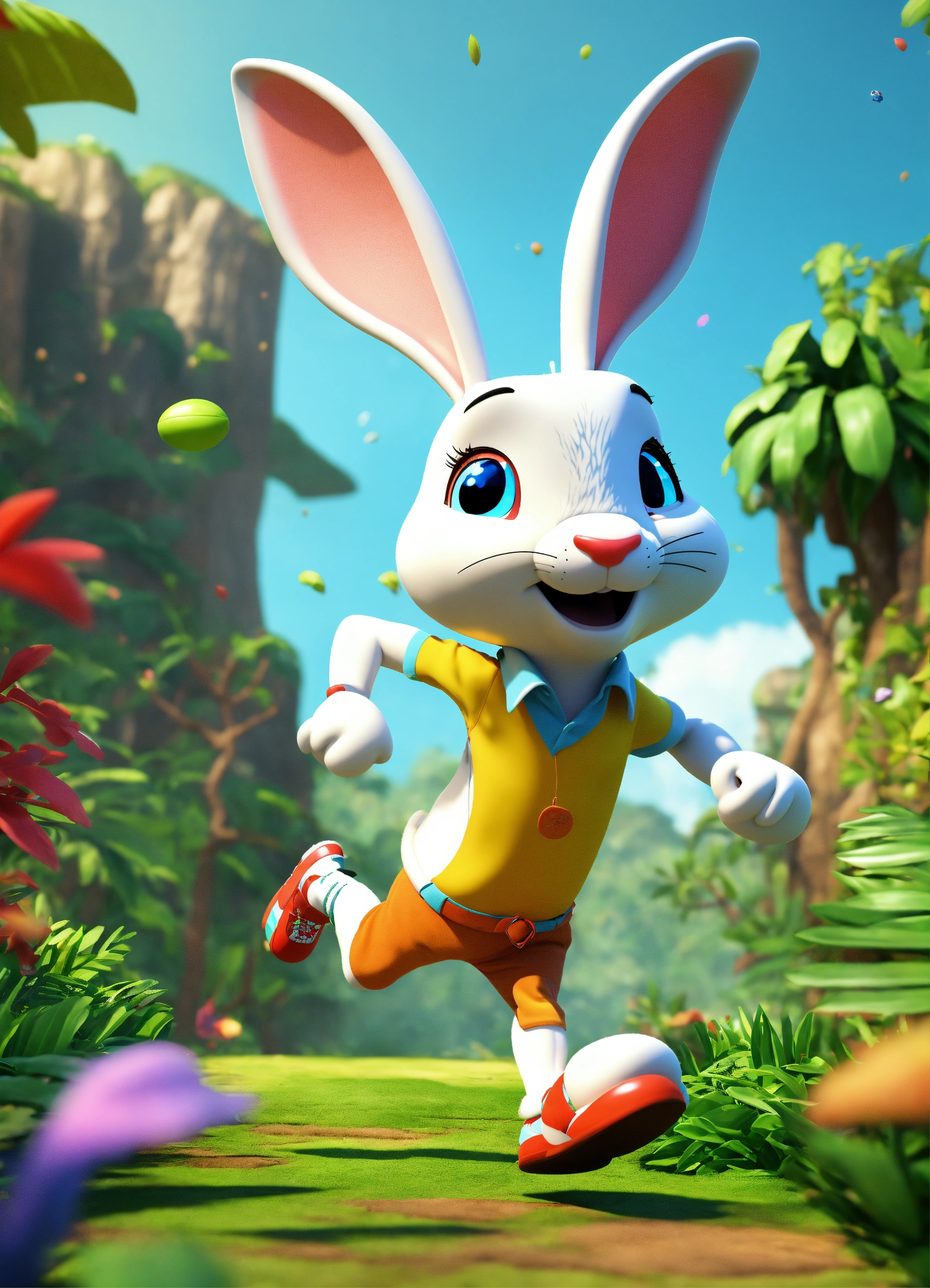 Lexica - 3d cartoon big slim rabbit running in jungle