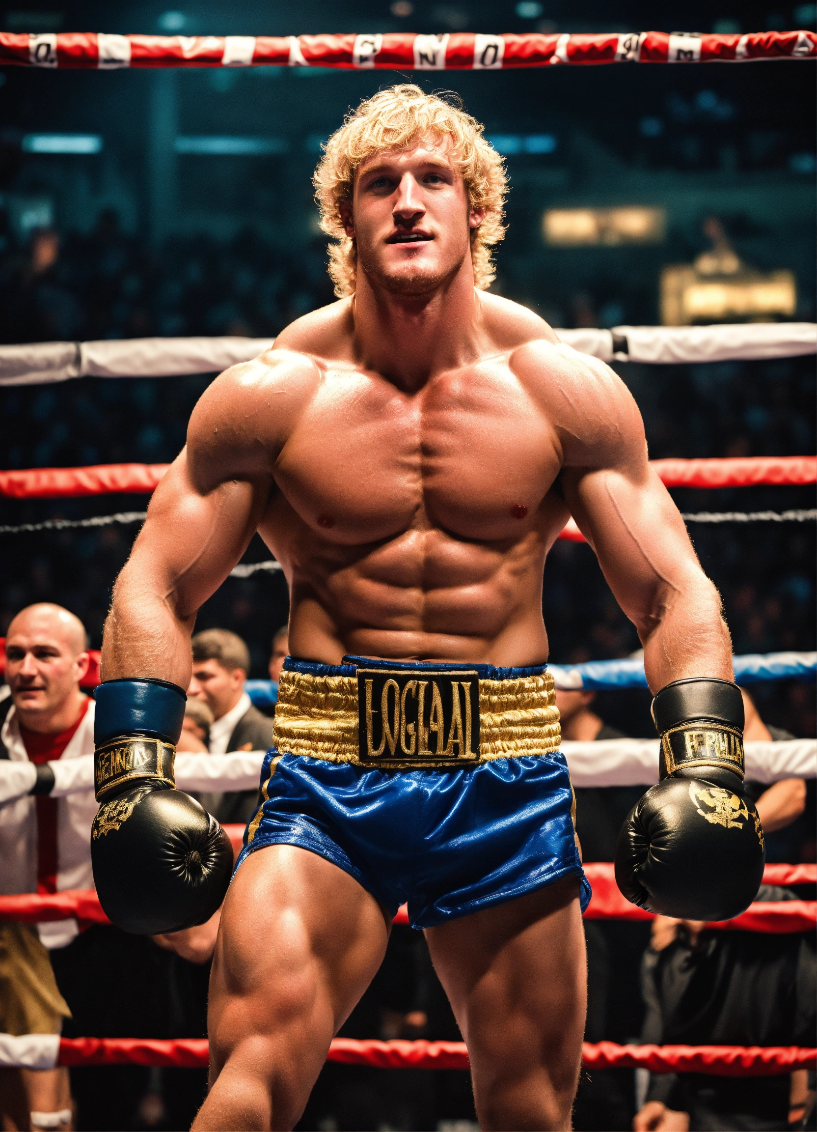 Lexica - Logan Paul, very large muscles, Boxing Ring, Victory, Happy