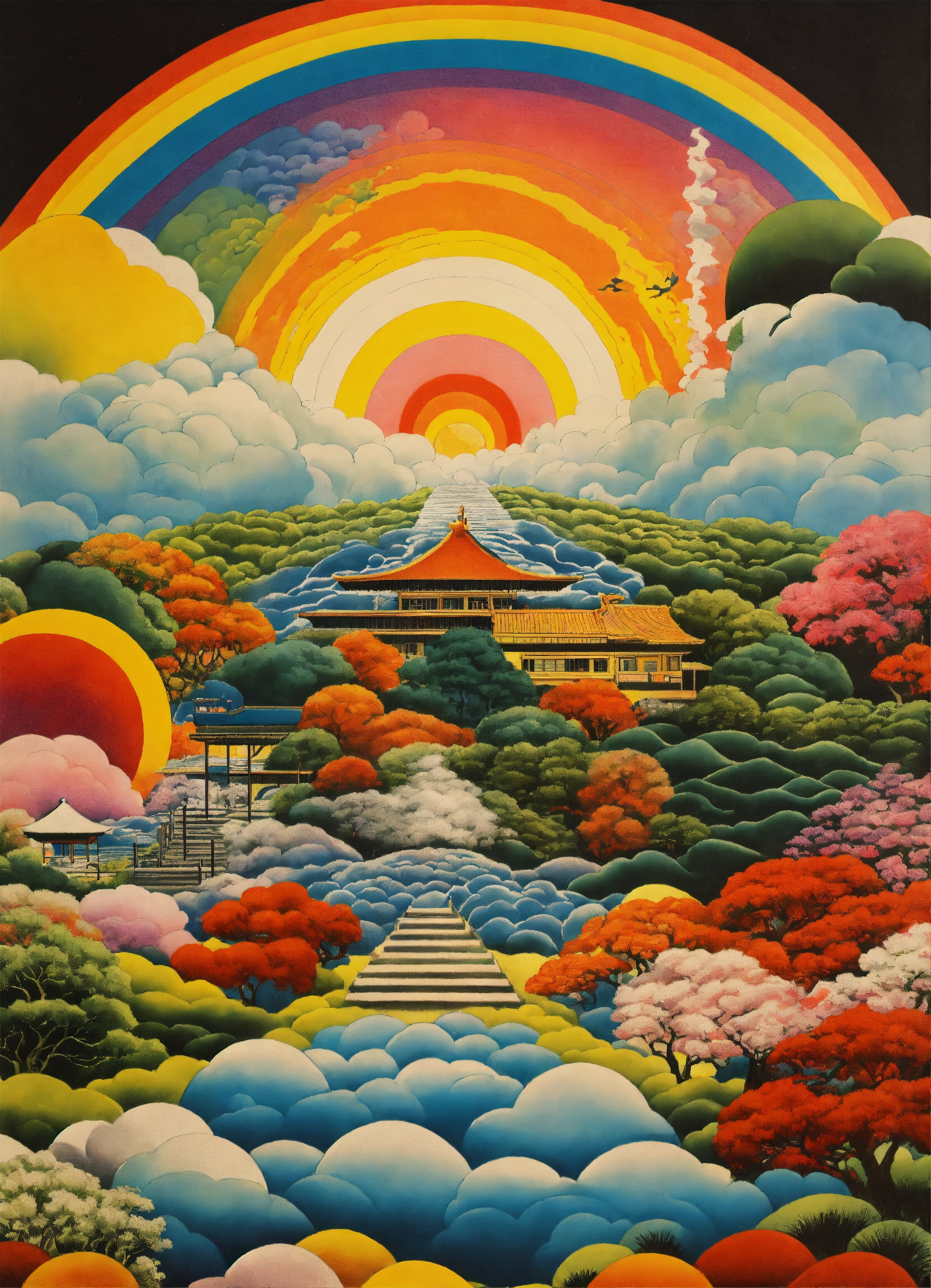 Lexica Japanese Vintage Poster Psychedelic Illusions Dream Dimension Meets Zen Garden Black