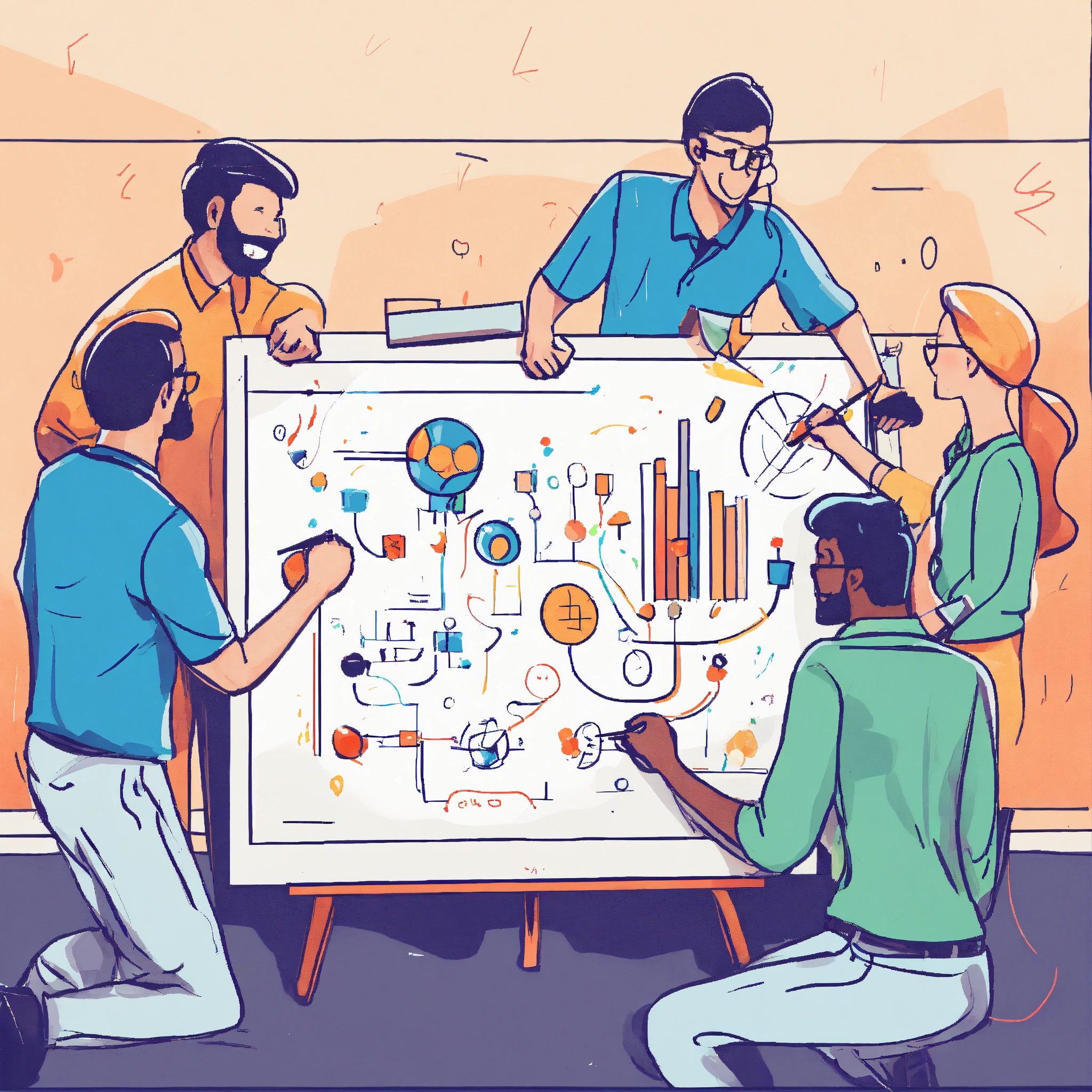 Lexica - Very simple drawing of a cheerful team creating a design on a ...